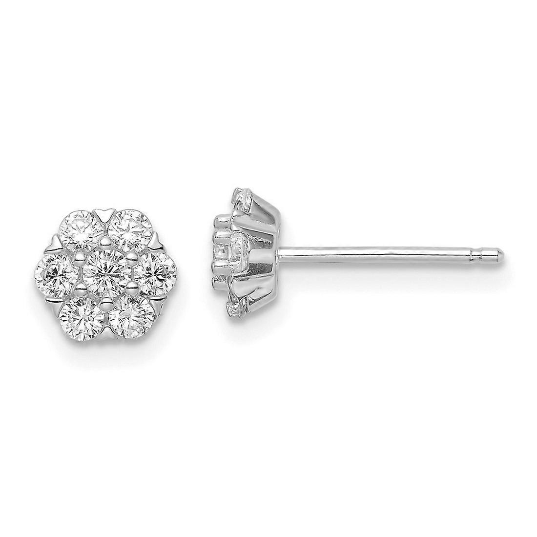 925 Sterling Silver Rhodium Plated Polished Cubic Zirconia Flower Post Earrings 7.18x6.62mm Wide Stud Earring for Women