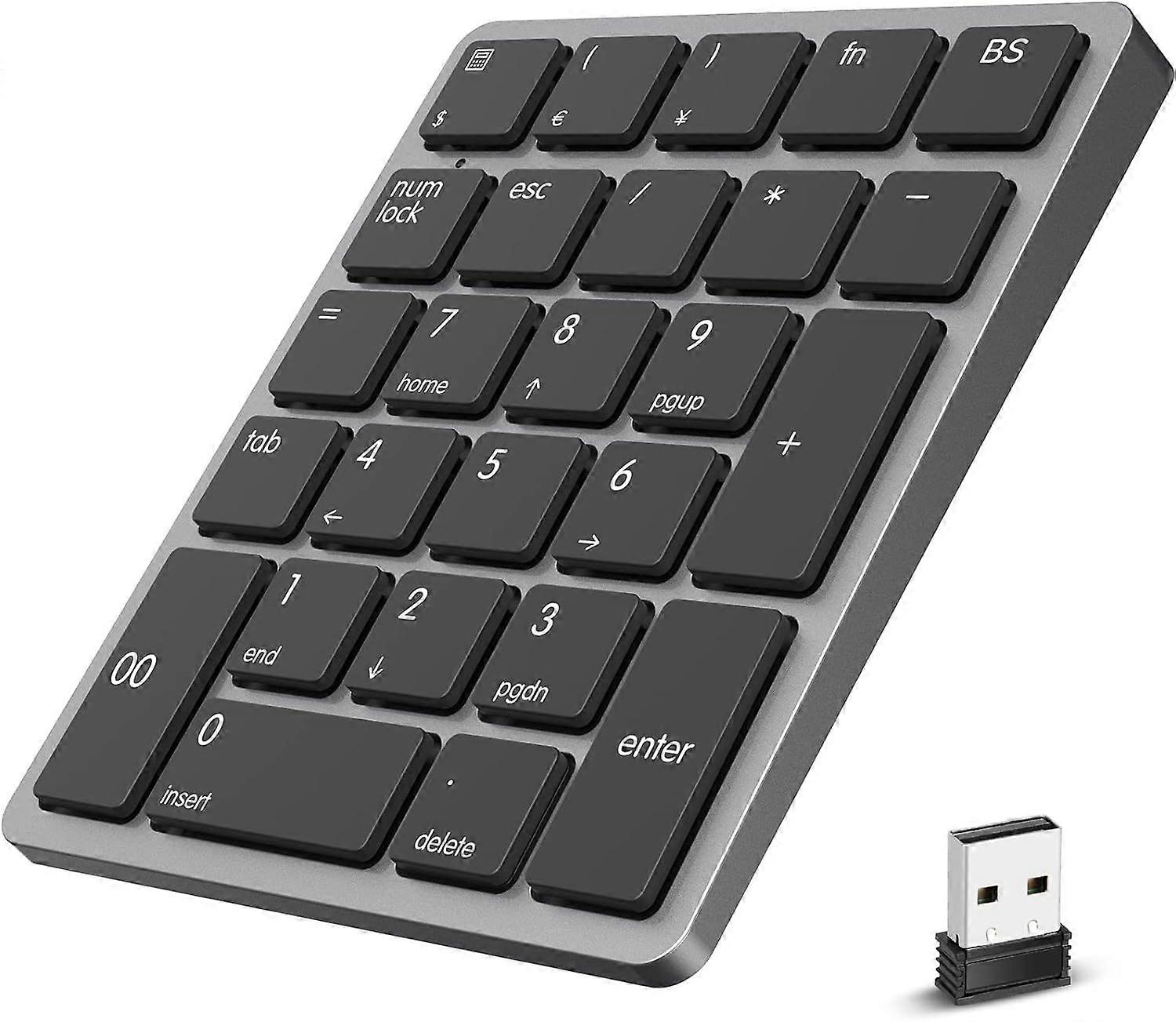 SSRGV Wireless Rechargeable Numeric Keypad 26 Keys Slim Number pad with Mini USB Receiver Portable Financial Accounting Pad for Laptop