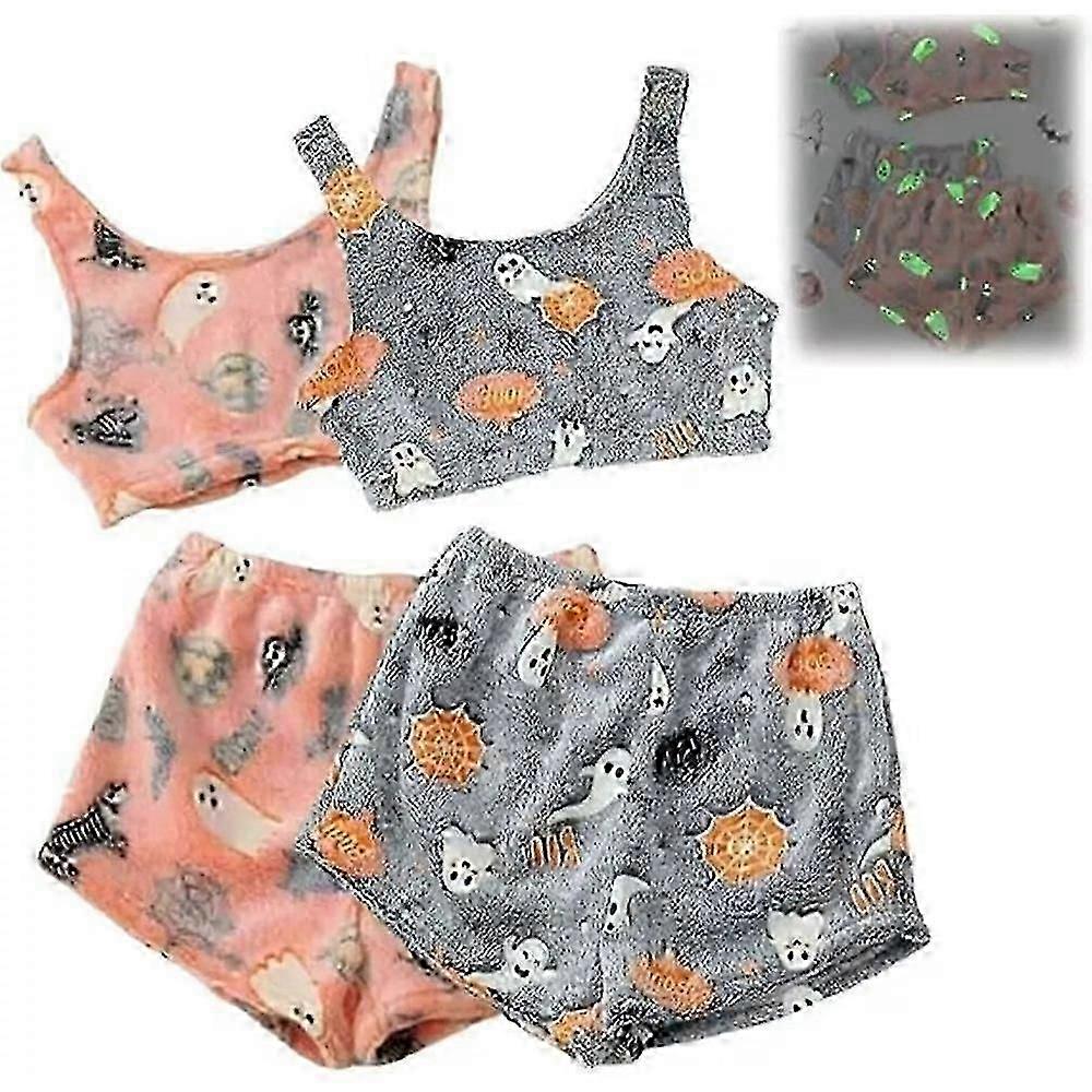 Spooky Vest Pajama Set, Womens Halloween Print Glow In, Luminous Pajamas Sets-Good