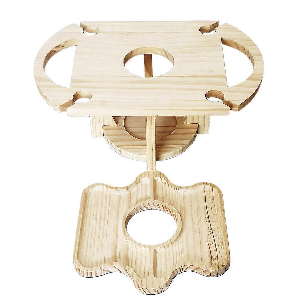 Portable Wine Rack Holder with Fruit Tray Foldable Mini Wooden Picnic Table Desk