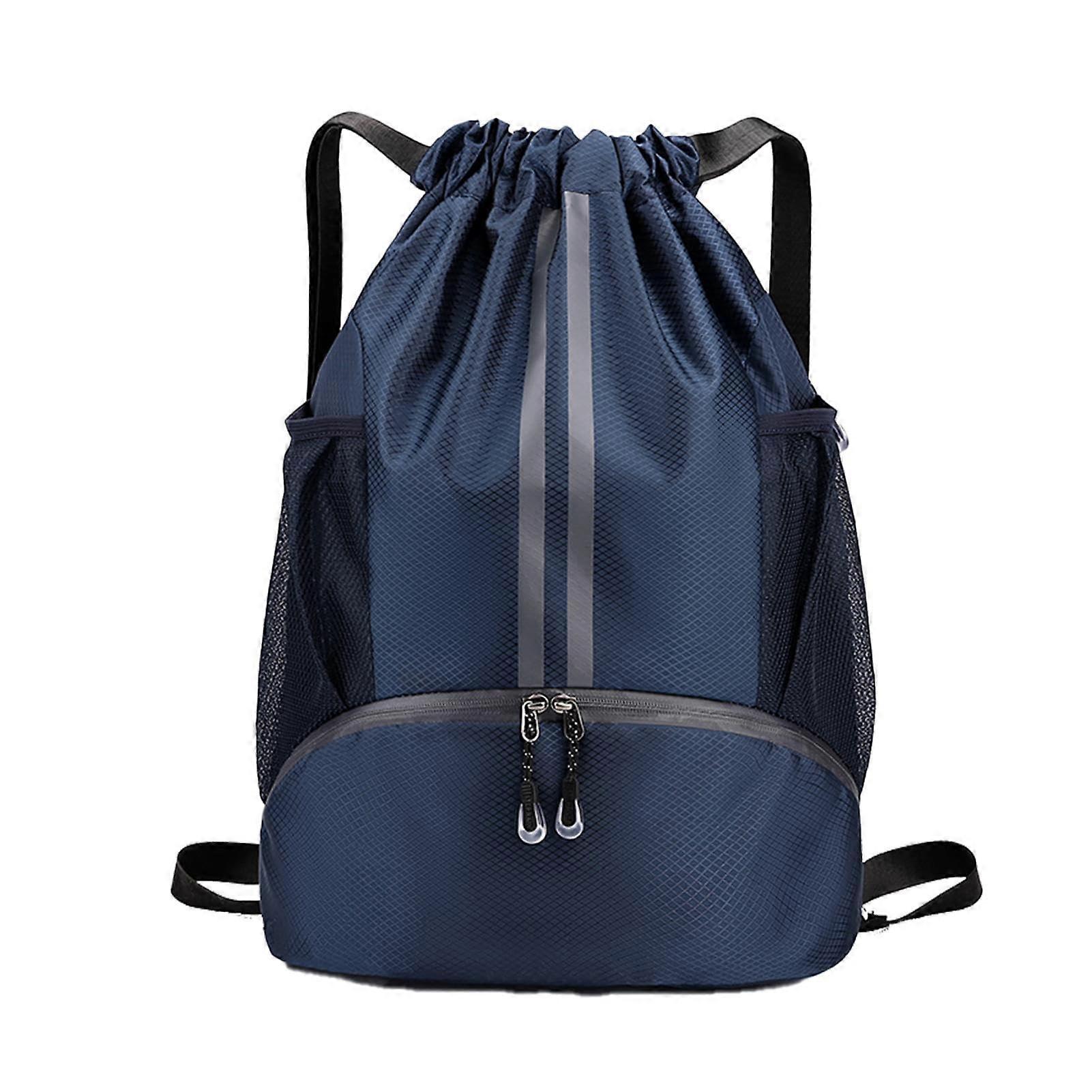 Basketball Backpack for Football  Drawstring Backpack with Shoe Compartment Navy Blue