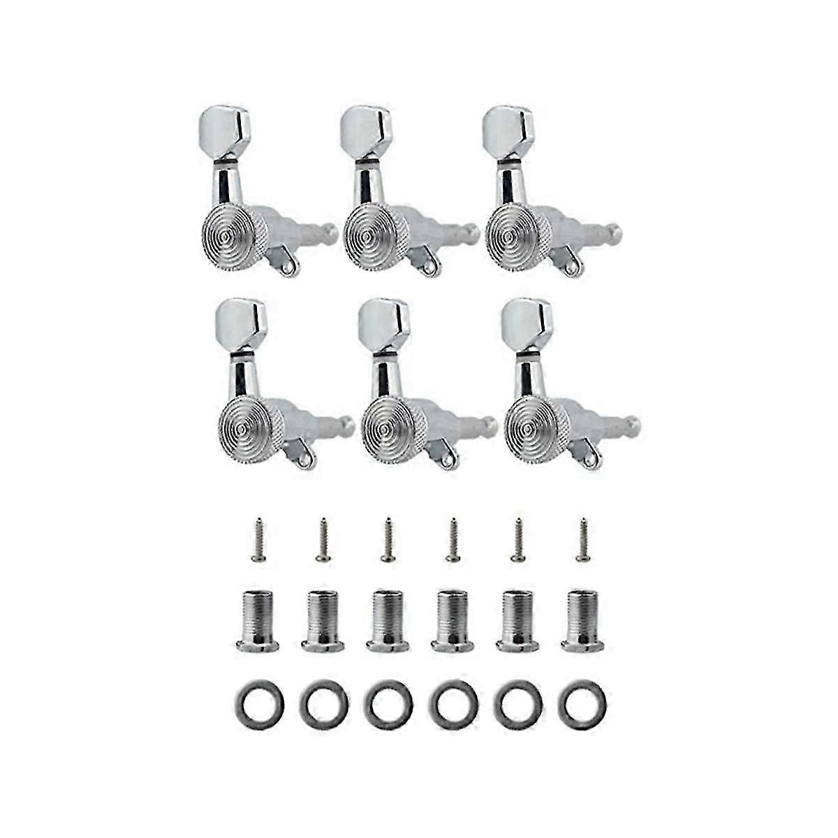 Silver 6R Locking Tuning Key Head Set Fully Enclosed Electric Wooden Guitar String Button