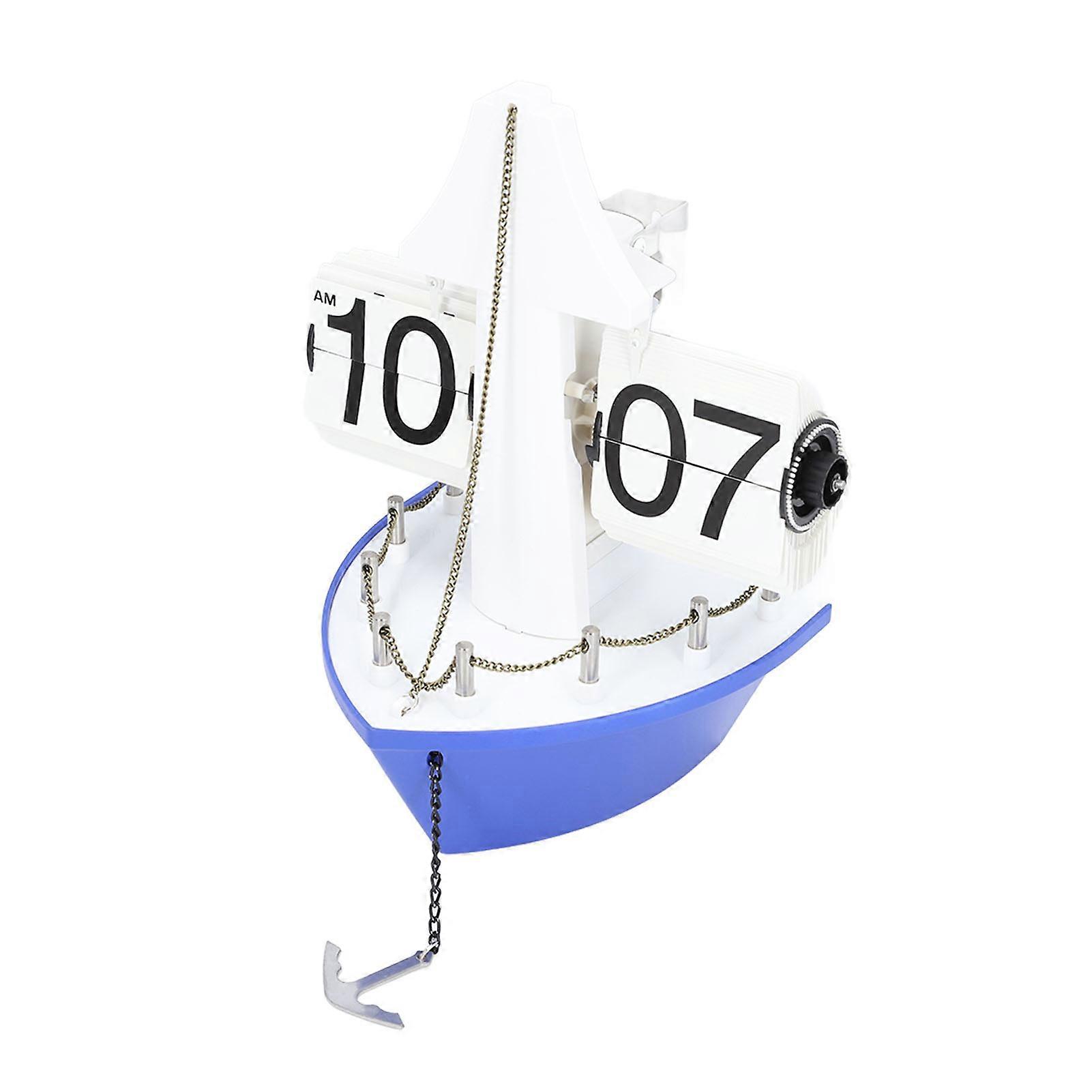Flip Down Clock Retro Sailboat Look High Accuracy Digital Display Battery Powered Flip Desk Clock for Home Office Blue 