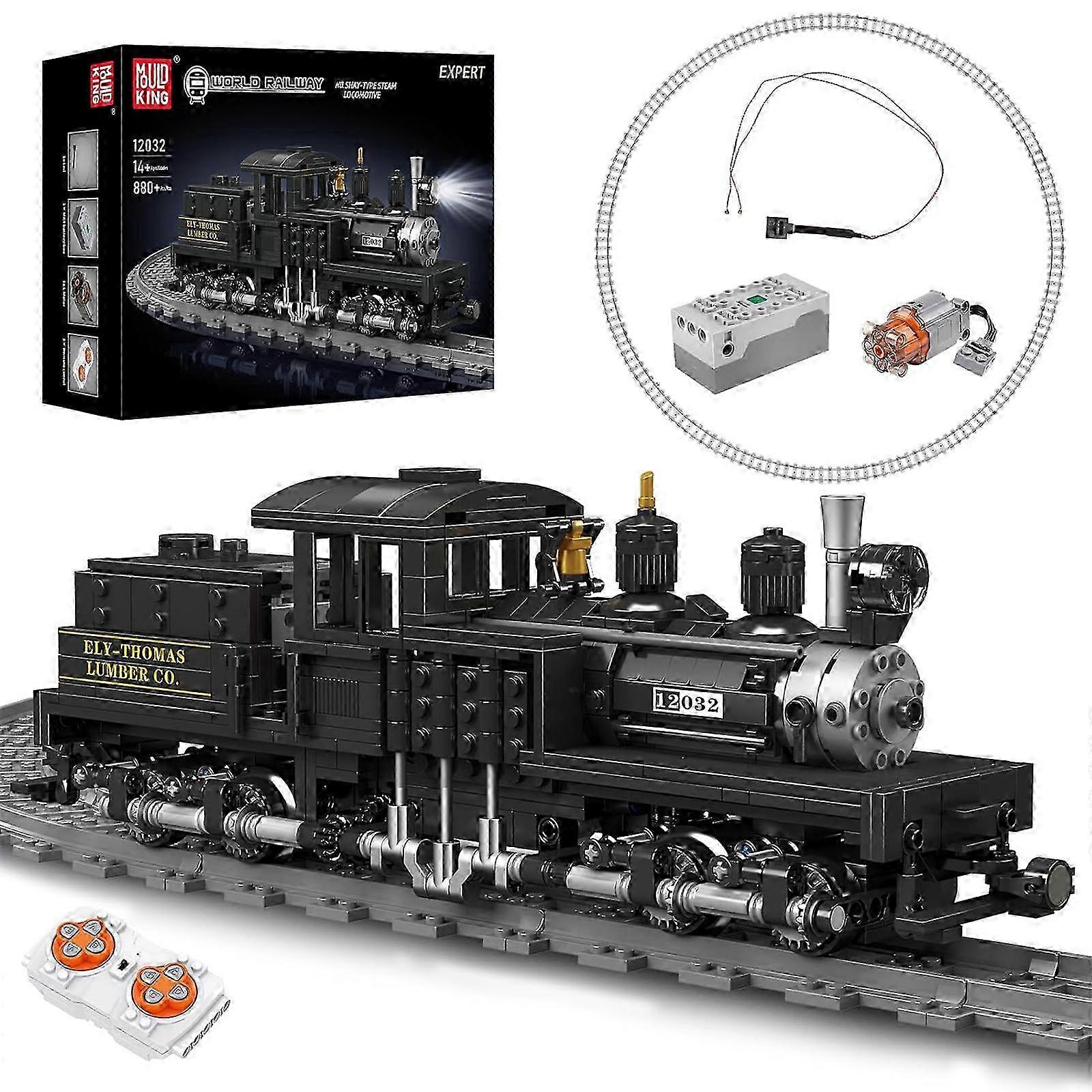 Shay-type Steam Locomotive Building Set with LED Lighting, Remote/App Controlled Model Train Block Kit with Tracks, Engineering Toy Set Suit