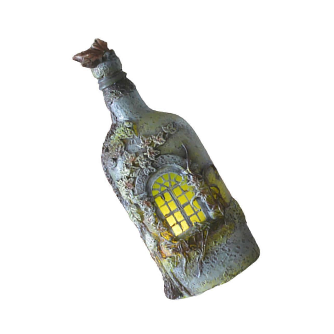 Glowing Decorative Bottle Outdoor Resin Garden Ornament Solar-Powered Garland With Frog And Dwarf Figures Sky-Blue