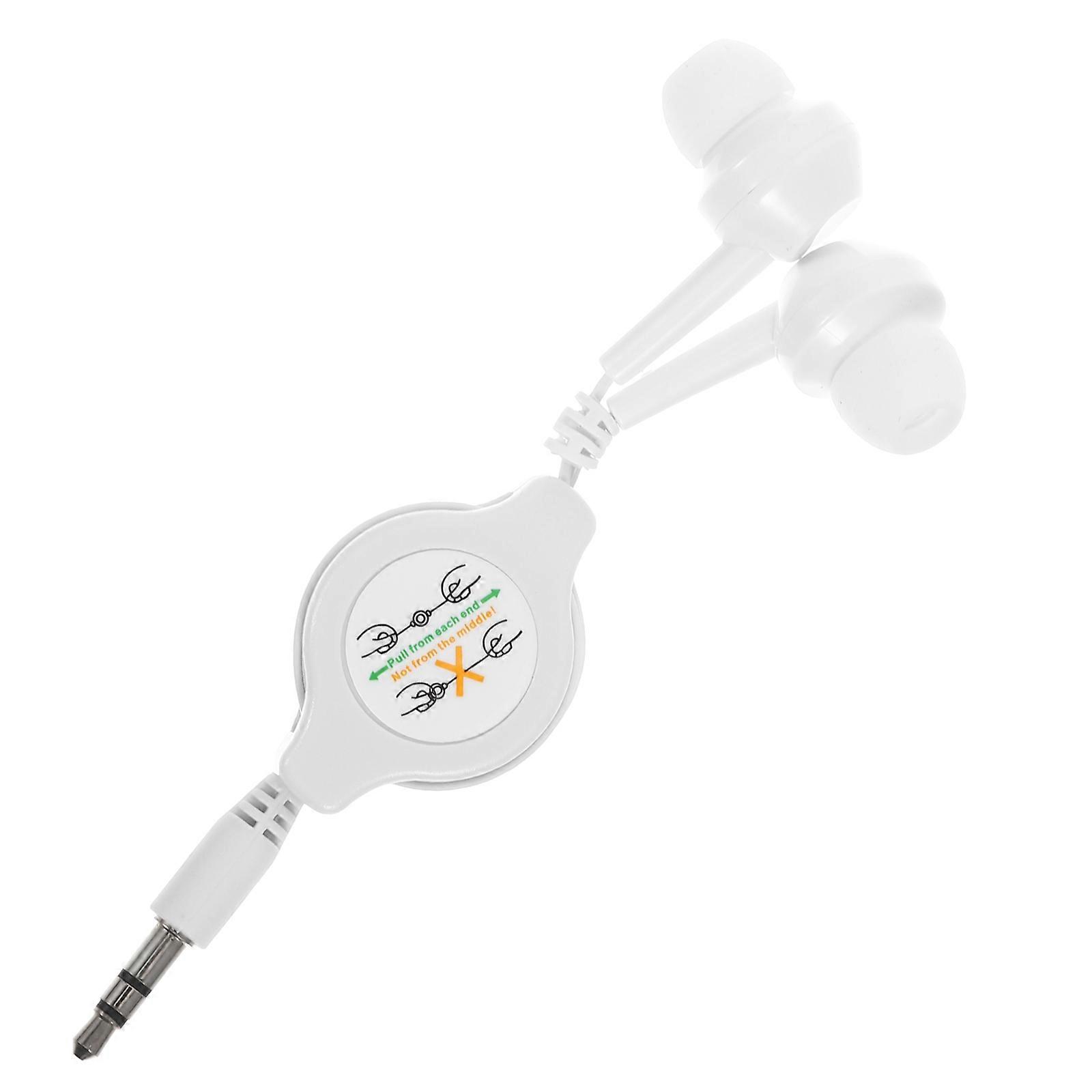 Retractable In Ear Headphones Lightweight Comfortable Cushions Compatible with Smart Devices Portable Easy Storage White