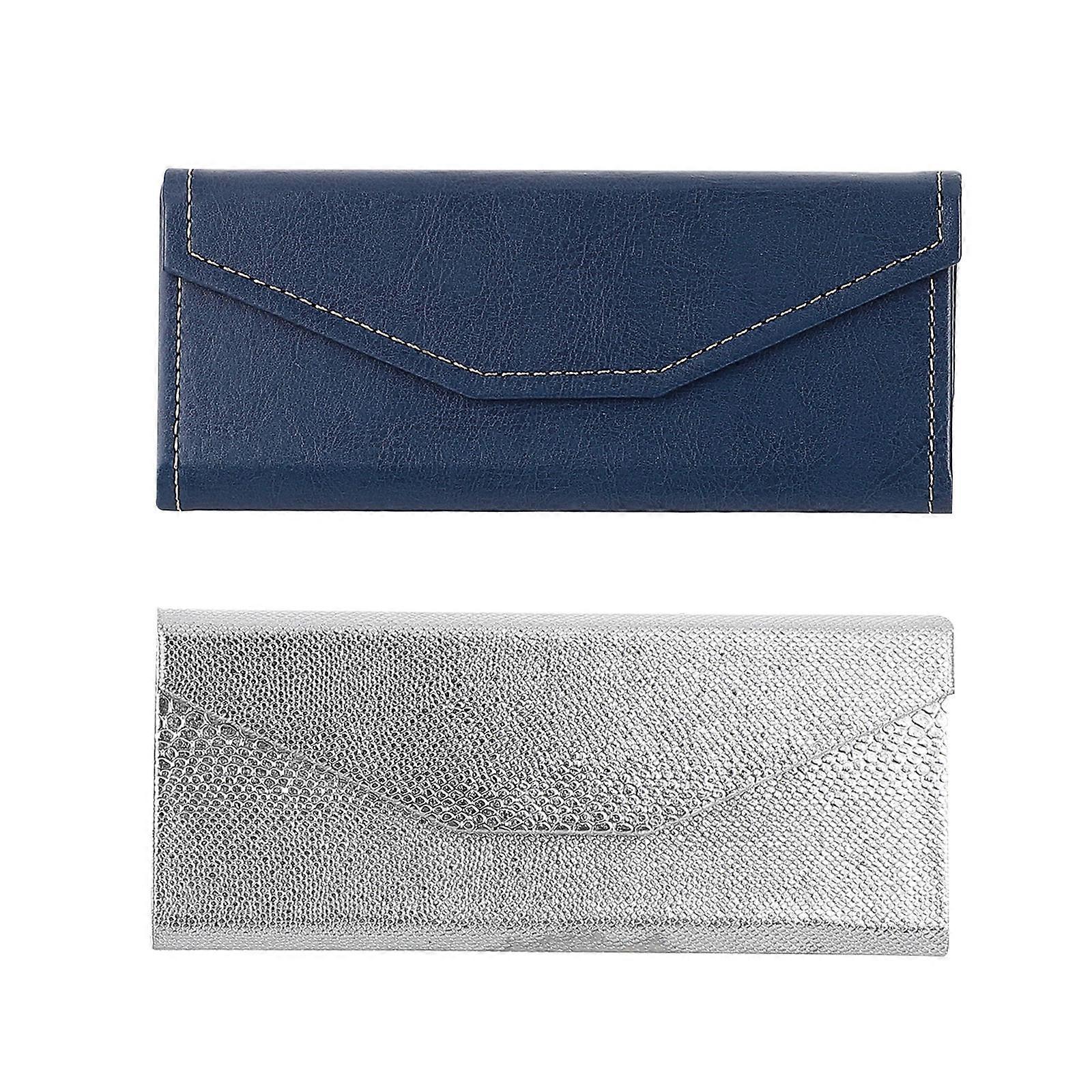 Foldable Glasses Case Portable Eyeglass Box Travel Daily Use Silver 2Pcs