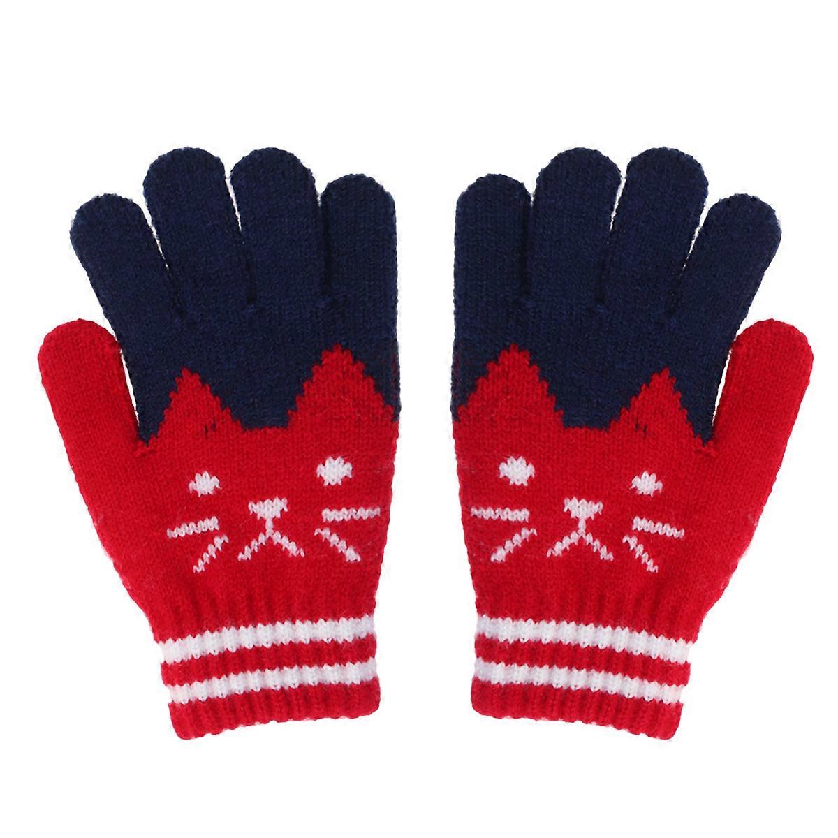 Kid Knitted Gloves Thin Warm Gloves for Children Red Winter Traveling Hand Protection 1 Pair