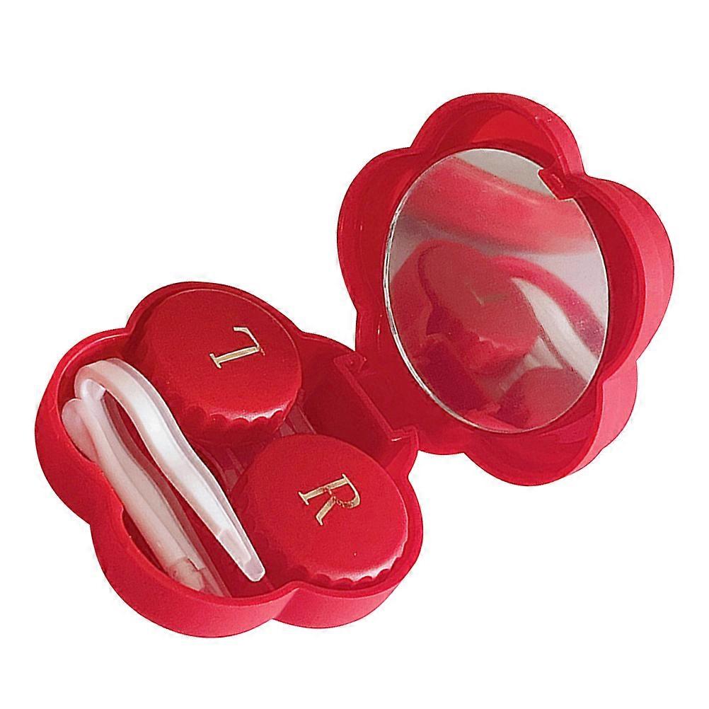 Lens Case Compact Cosmetic Lens Carrier With Mirror For Home Use Red 1Set