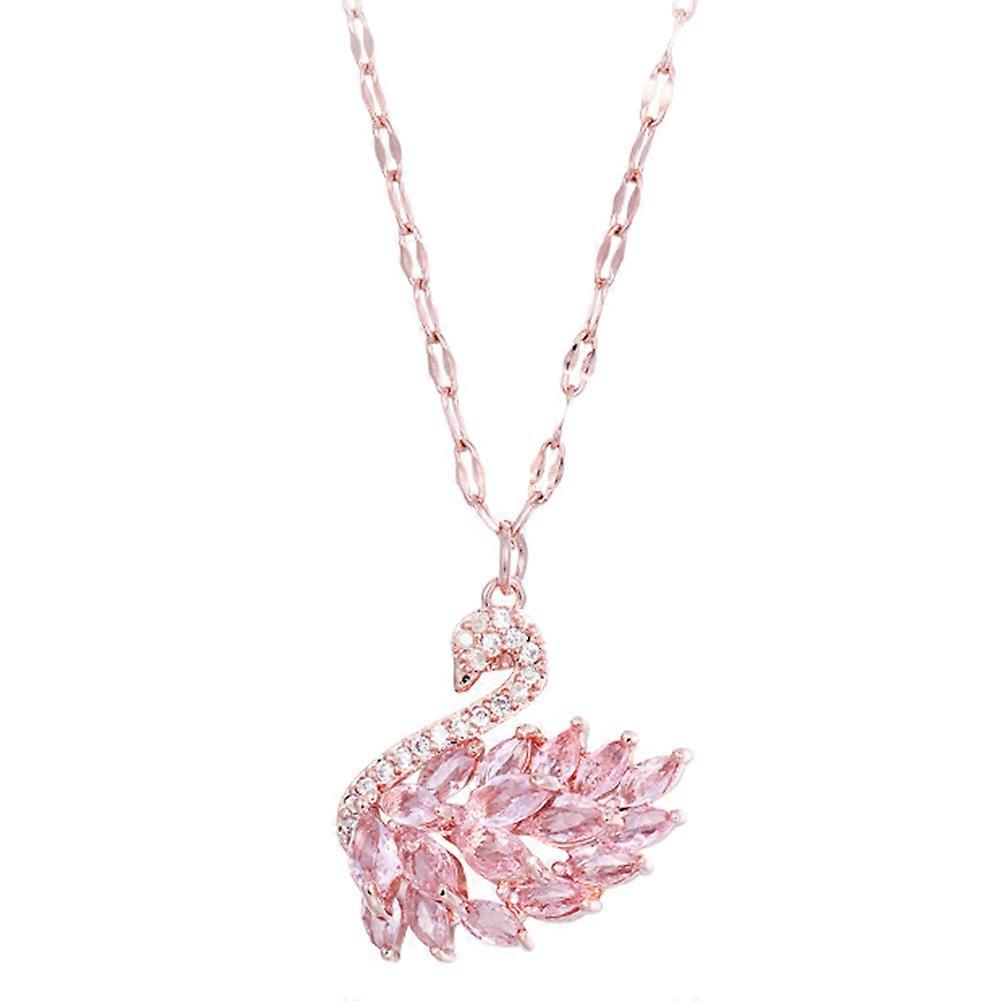 Pink Choker Necklace Zircon Necklace Swan Shaped Adjustable Chain Special Occasions Titanium Steel 1Set