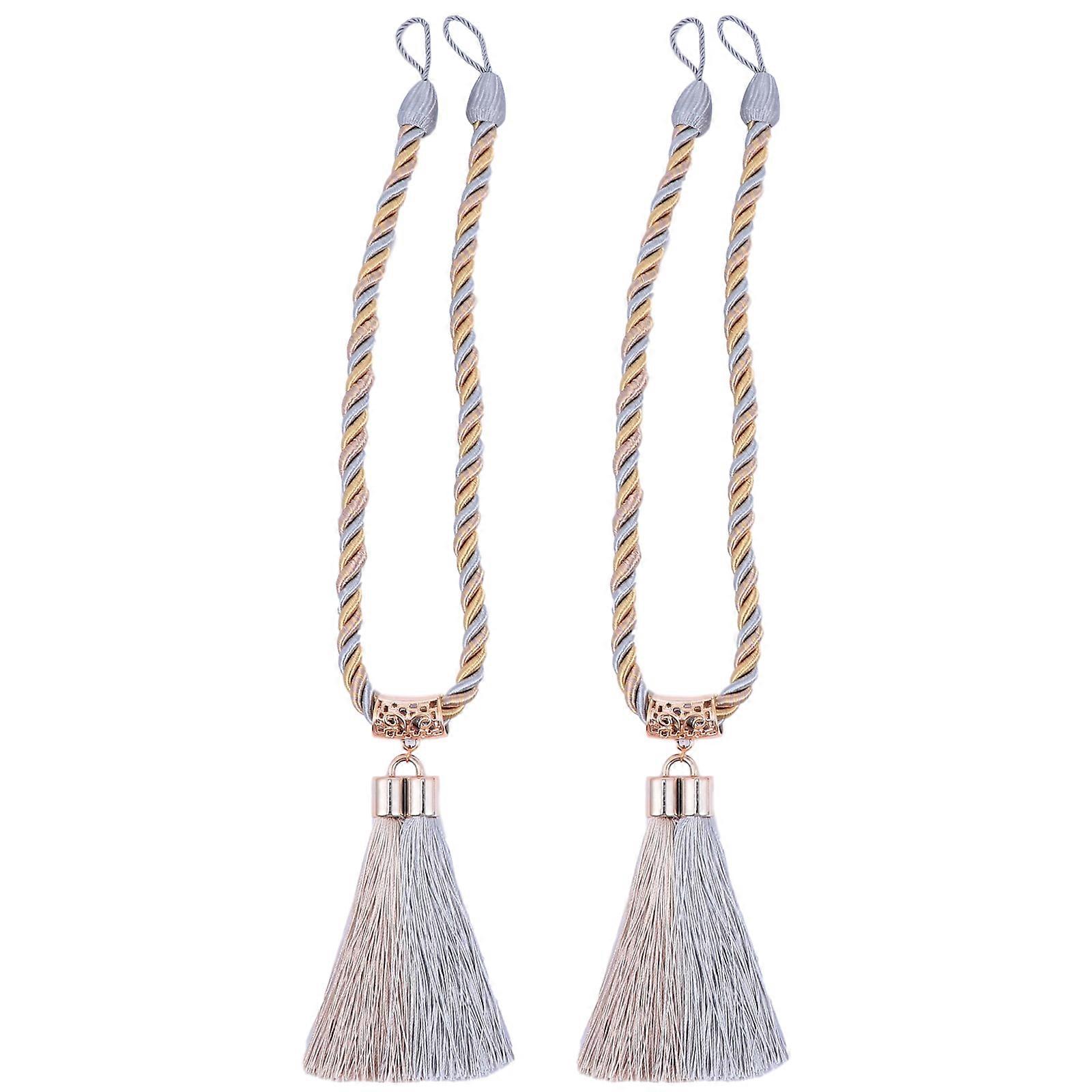 Braided Curtain Tiebacks Grey for Curtains 1Pair Polyester Curtain Holdbacks