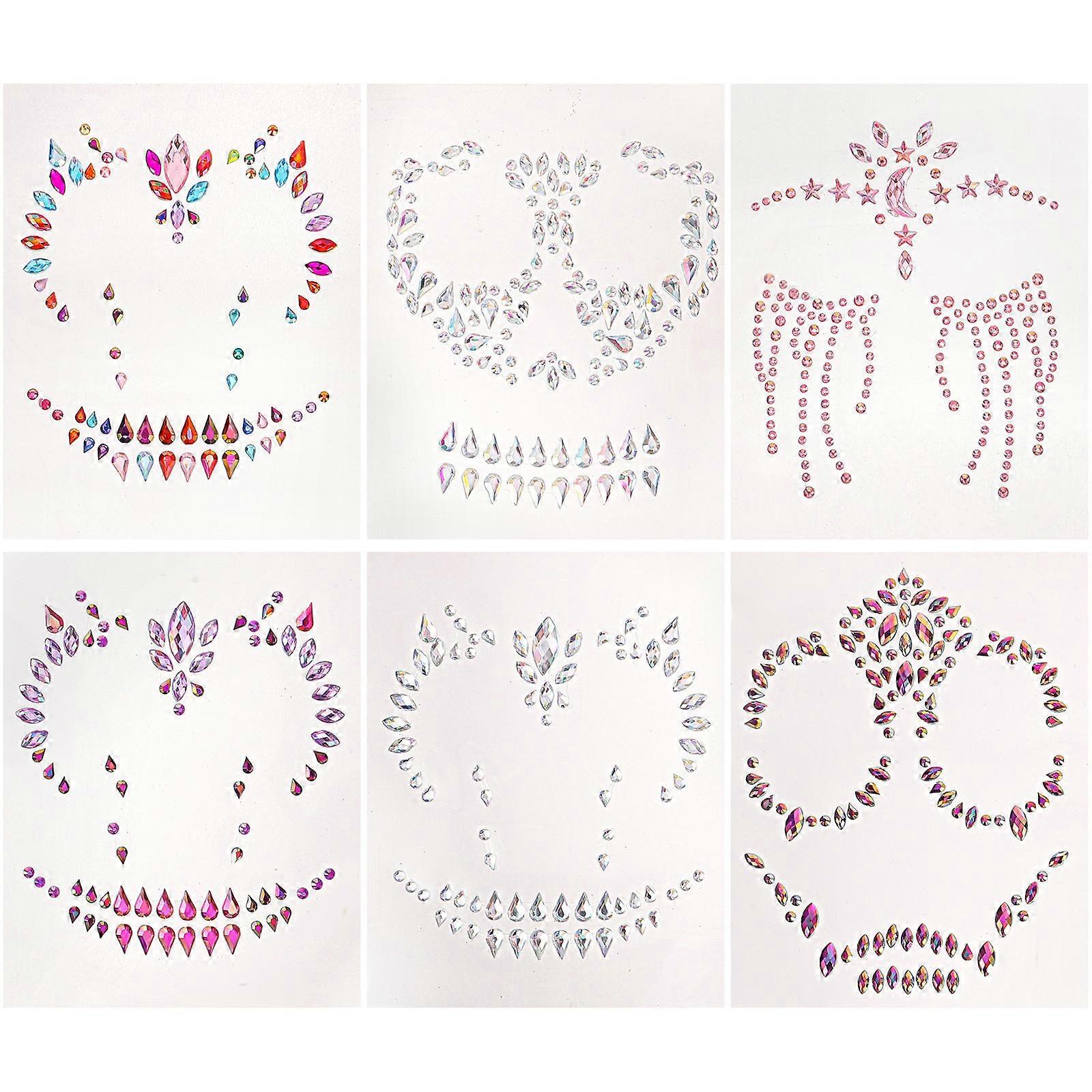 Face Jewels Stickers Body Art Festive Events Assorted Color 6 Sheets