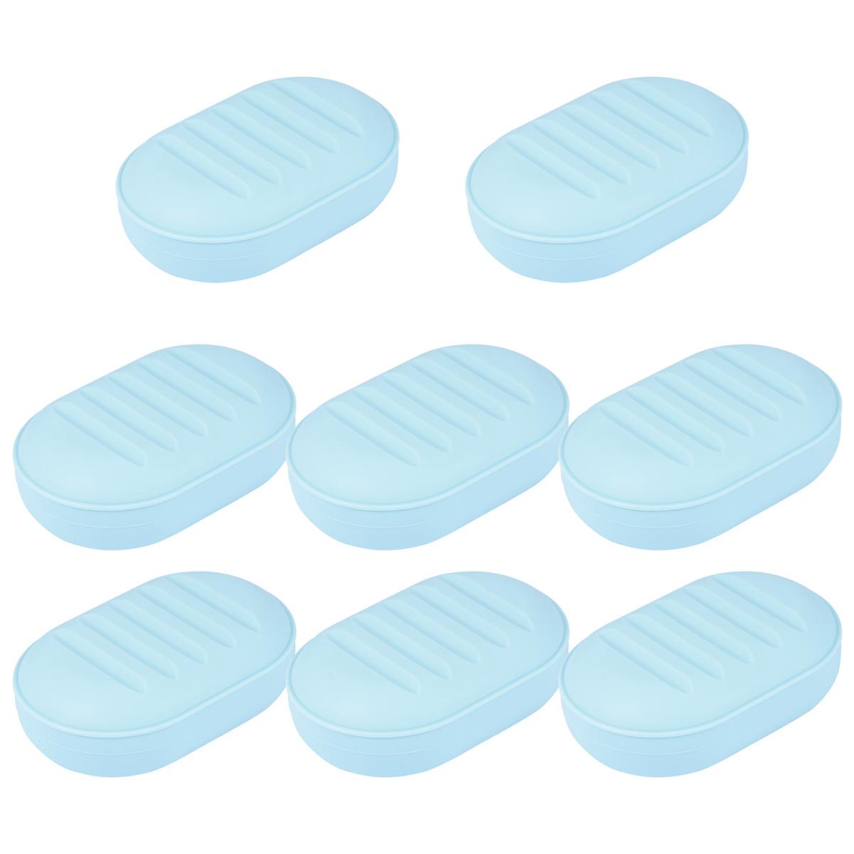 Shower Soap Dish Travel Portable Soap Box Simple Shape Plastic Soap Container for Bathroom Use Blue 11.5x7.5x4cm Keep Soaps Clean 8Pcs