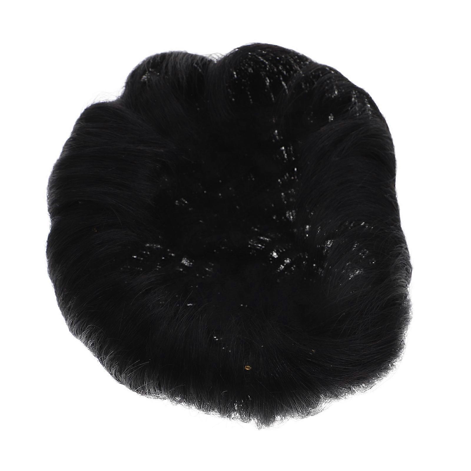 Short Curly Hair Topper Wig Real Human Hair Black Color Baldness Coverage Men Social Events 1Pack