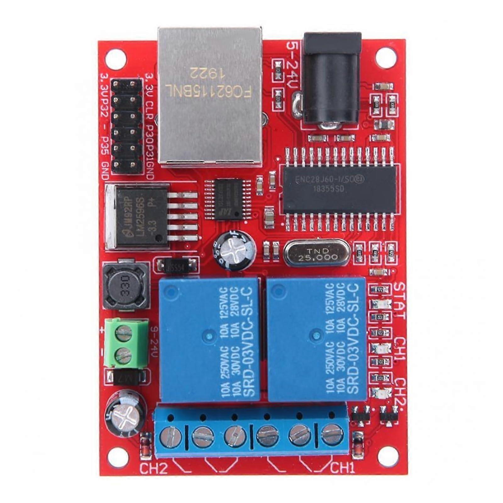 Controller Module LAN Ethernet 2-Channel Relay Board With Off Delay Timer DC 5V-24V