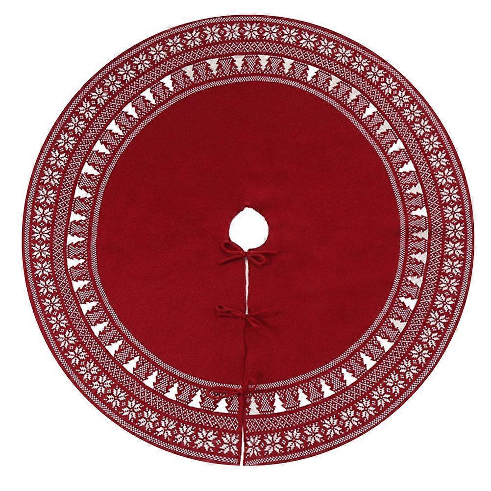 Stitch Tree Skirt Red Knit Christmas Decoration Circular Acrylic Fibers Dual Function 1Set
