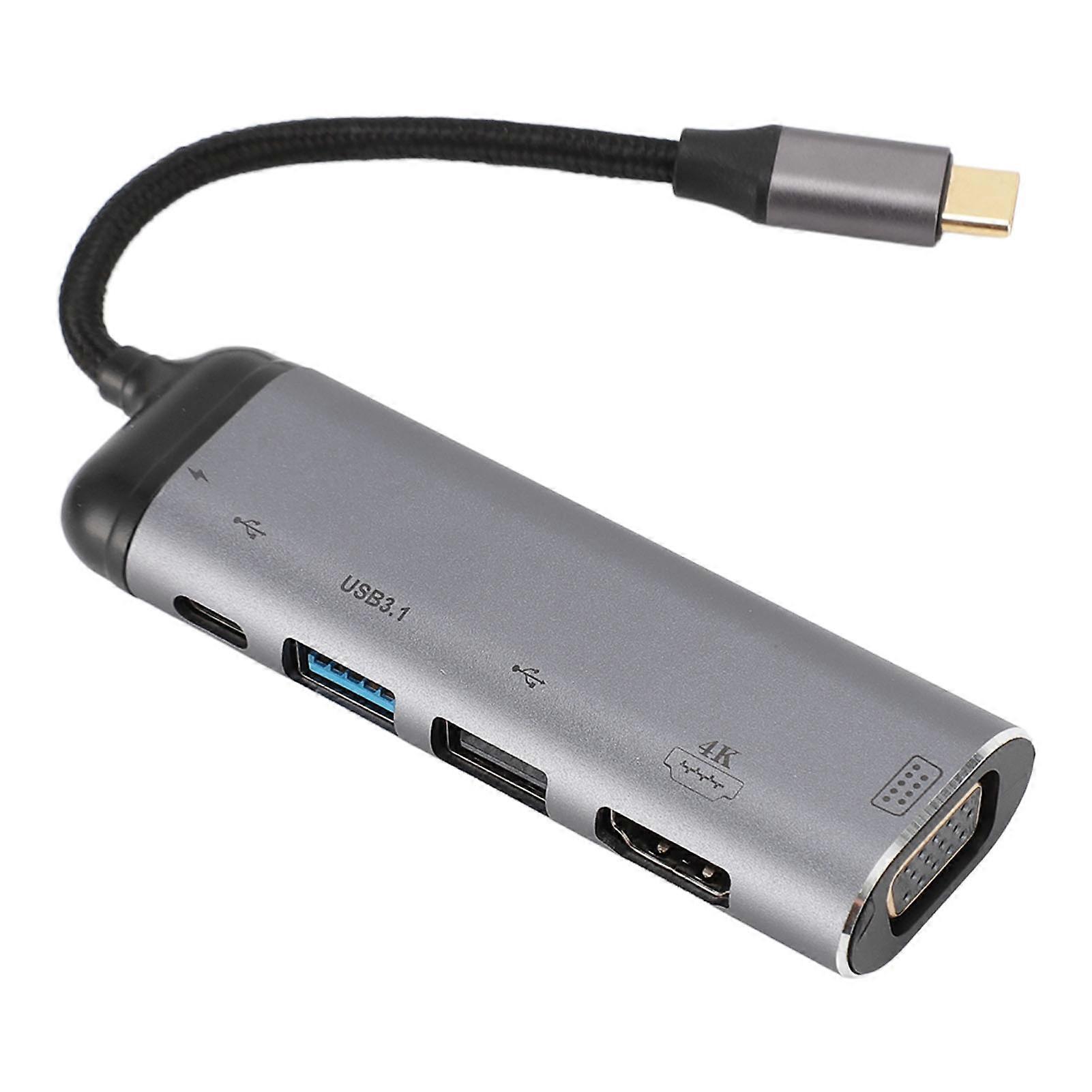 6 in 1 Type C Hub 4K HD Multiport Adapter for Laptop Phone PC Tablet with VGA USB