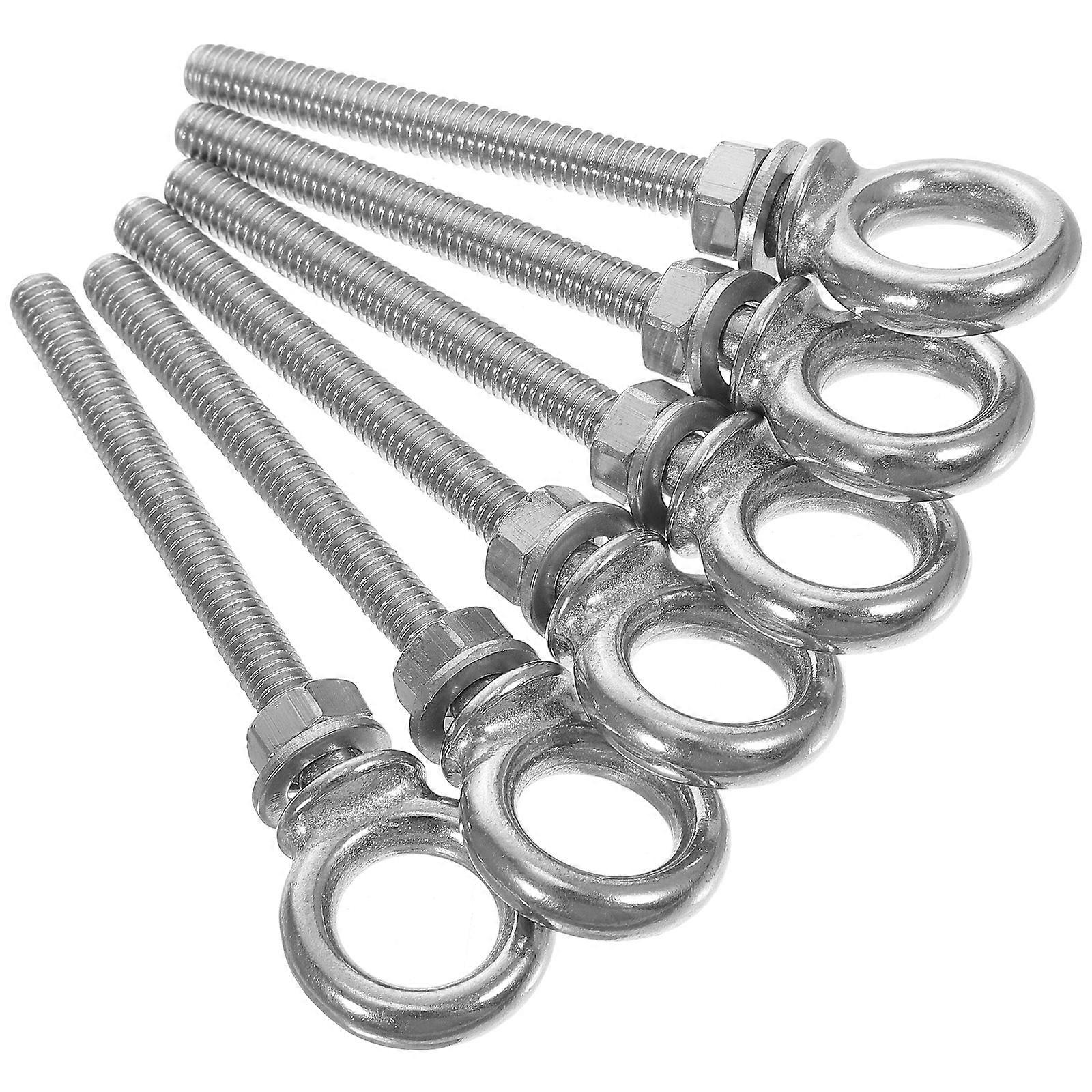 Metal Eye Bolt M6x60 Marine Grade With Washer Lifting For Clotheslines Silver 10Pcs