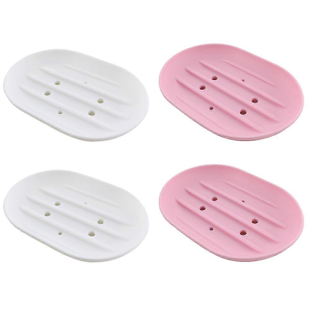 Soap Dish Drainer Non Slip Soap Case Pink and White Drainage Extend Soap Container for Bathroom Sink 4Pcs