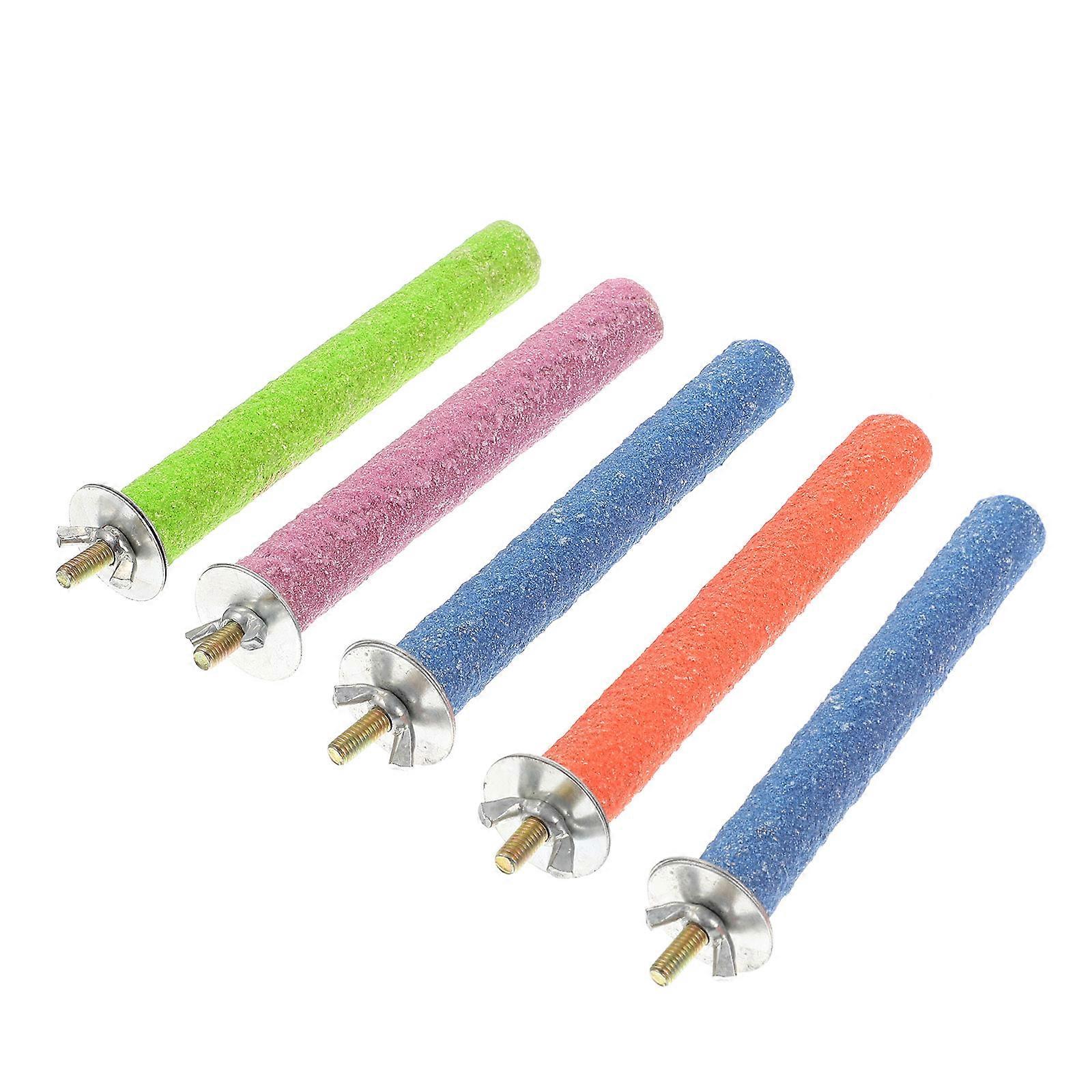 Bird Play Stand Parrot Stand Pole Assorted Color Small Birds Standing Entertainment Wooden Material Balance Skills Development 5Pcs