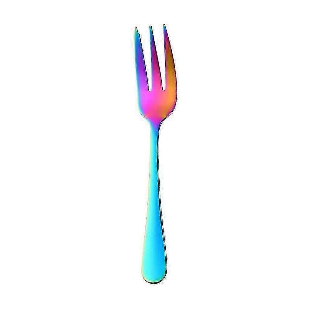 Dessert Pastry Fork Multicolor Rainbow Stainless Steel Cake Notched Small Fork