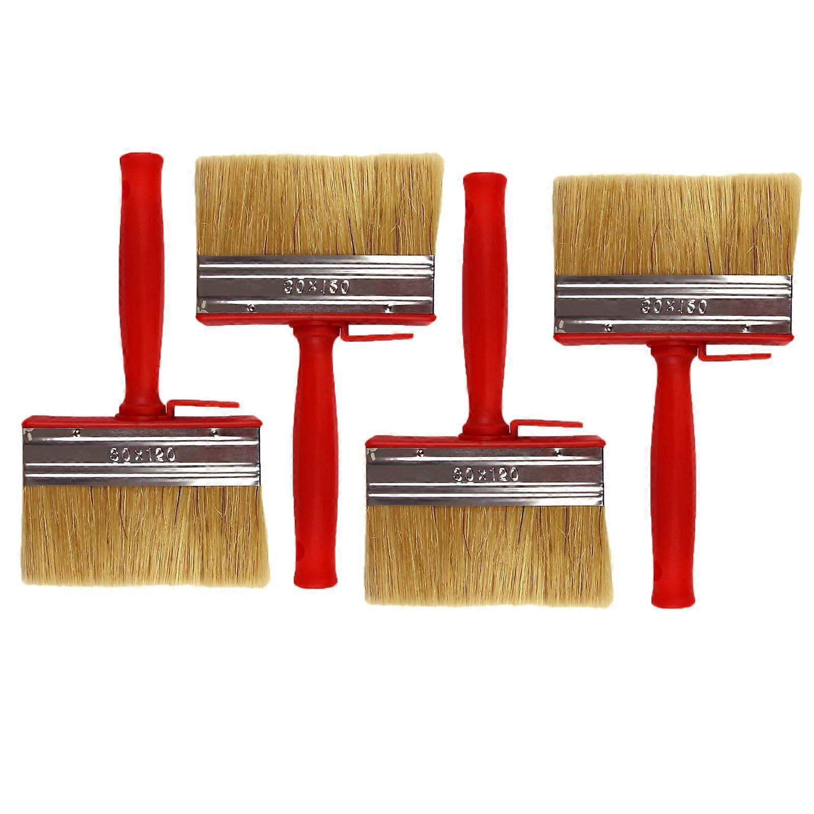 4Piece Wide Paint Brush Set, Varnish Wood Brush, Red Soft Bristle, DIY Craft