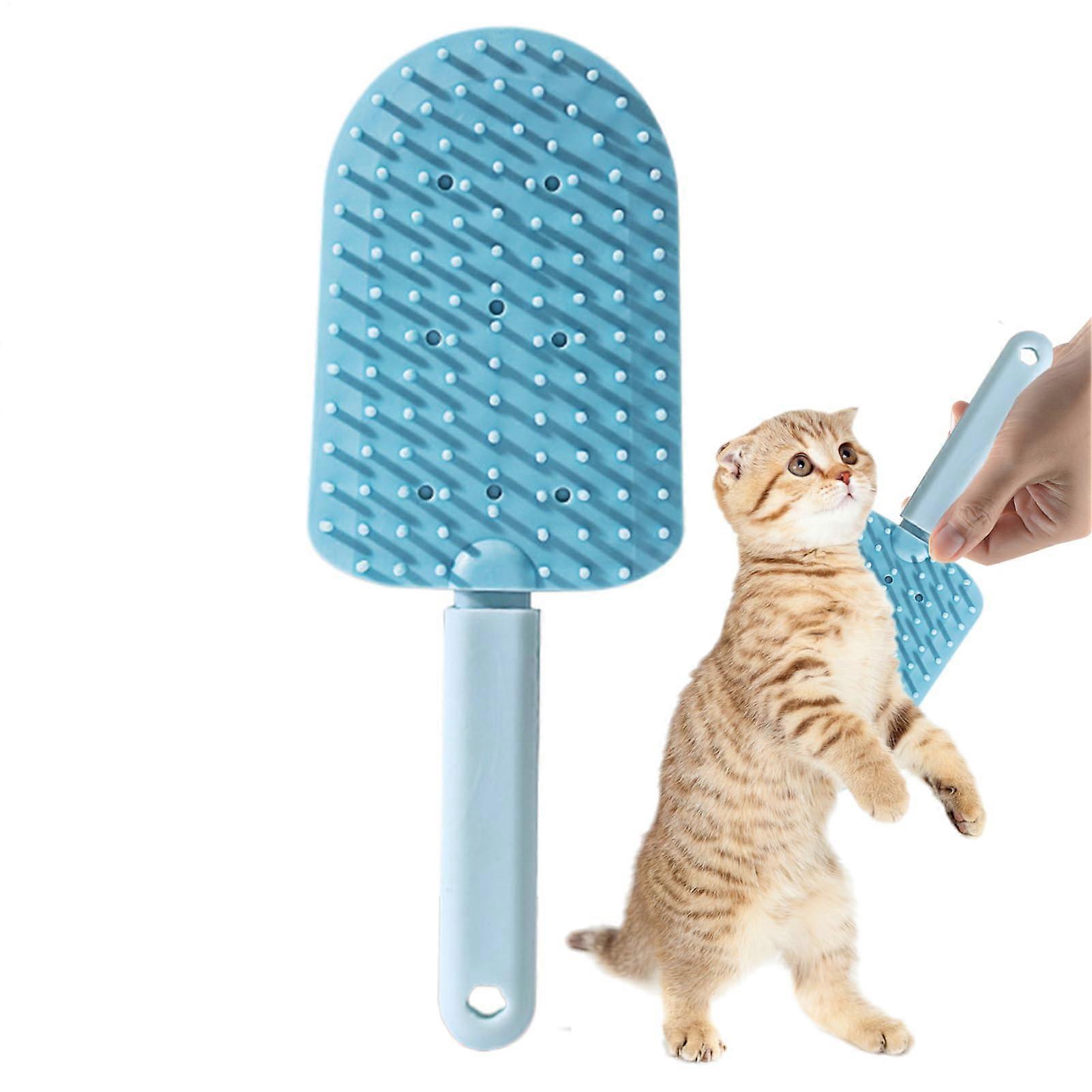 Cat Shedding Comb, Pet Hair Removal Tool with Ergonomic Non-Slip Grip and Ice Cream Design Brush for Puppies, Blue