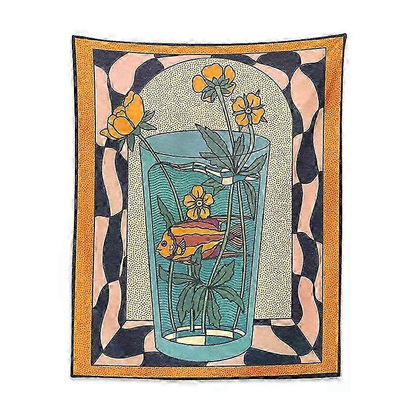 VintageInspired Tapestry Wall Hanging Bohemian Style Minimalist Art Psychedelic Flower And Goldfish Home Decor