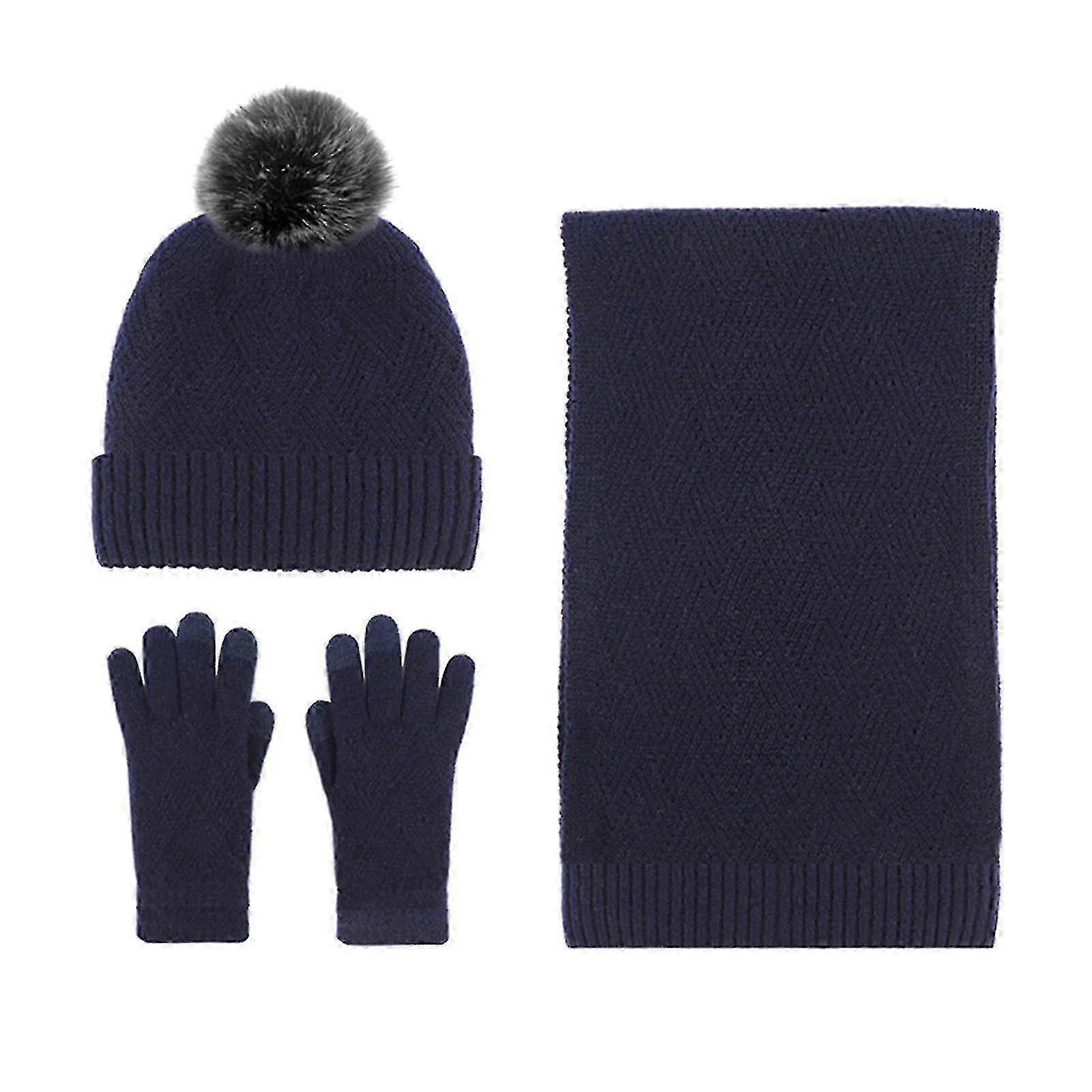 Better Black Friday Boxing Day Solid Color Wool Warm Hat Scarf Gloves Three-piece Cold Warm Set