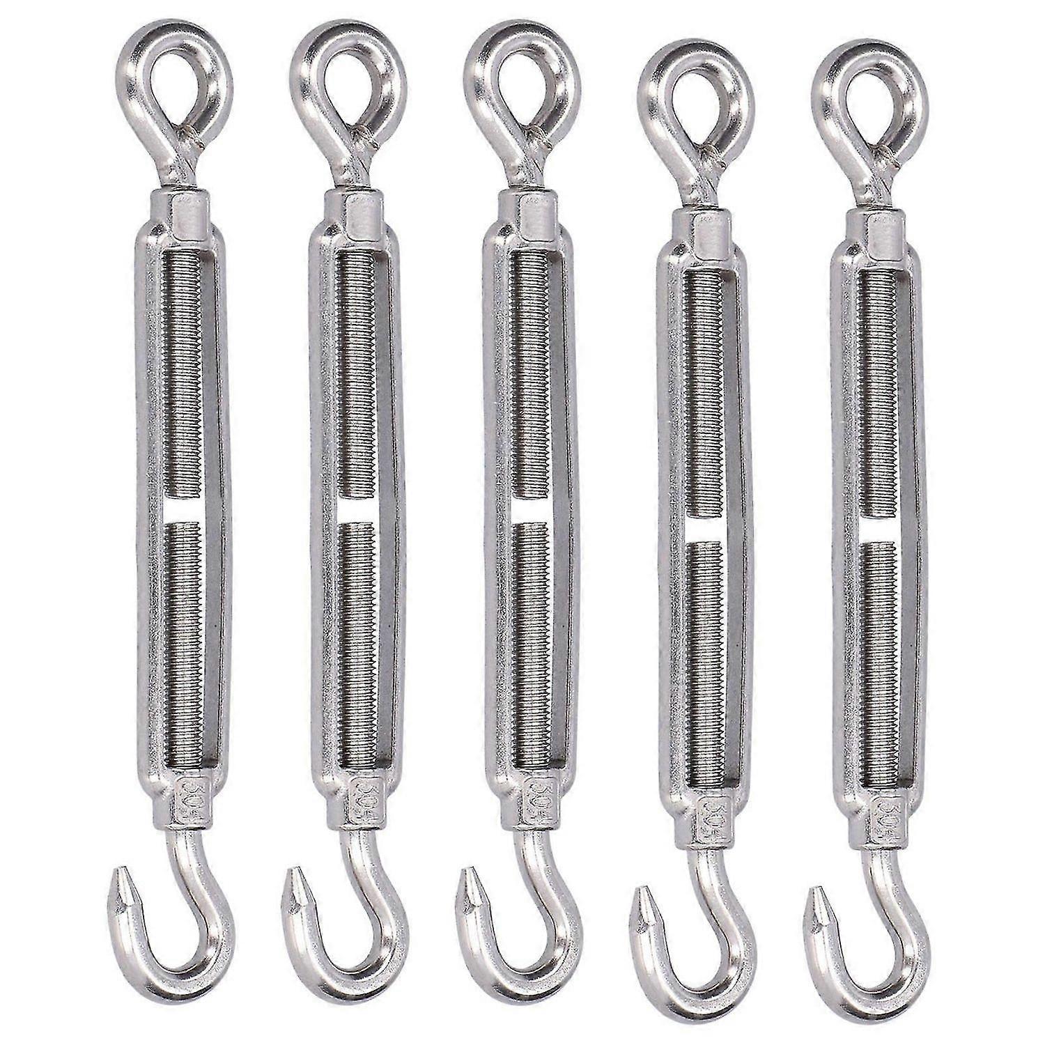5Pcs Turnbuckle Hook and Eye Wire Rope Tension 304 Stainless Steel Shade Sail HardwareM6