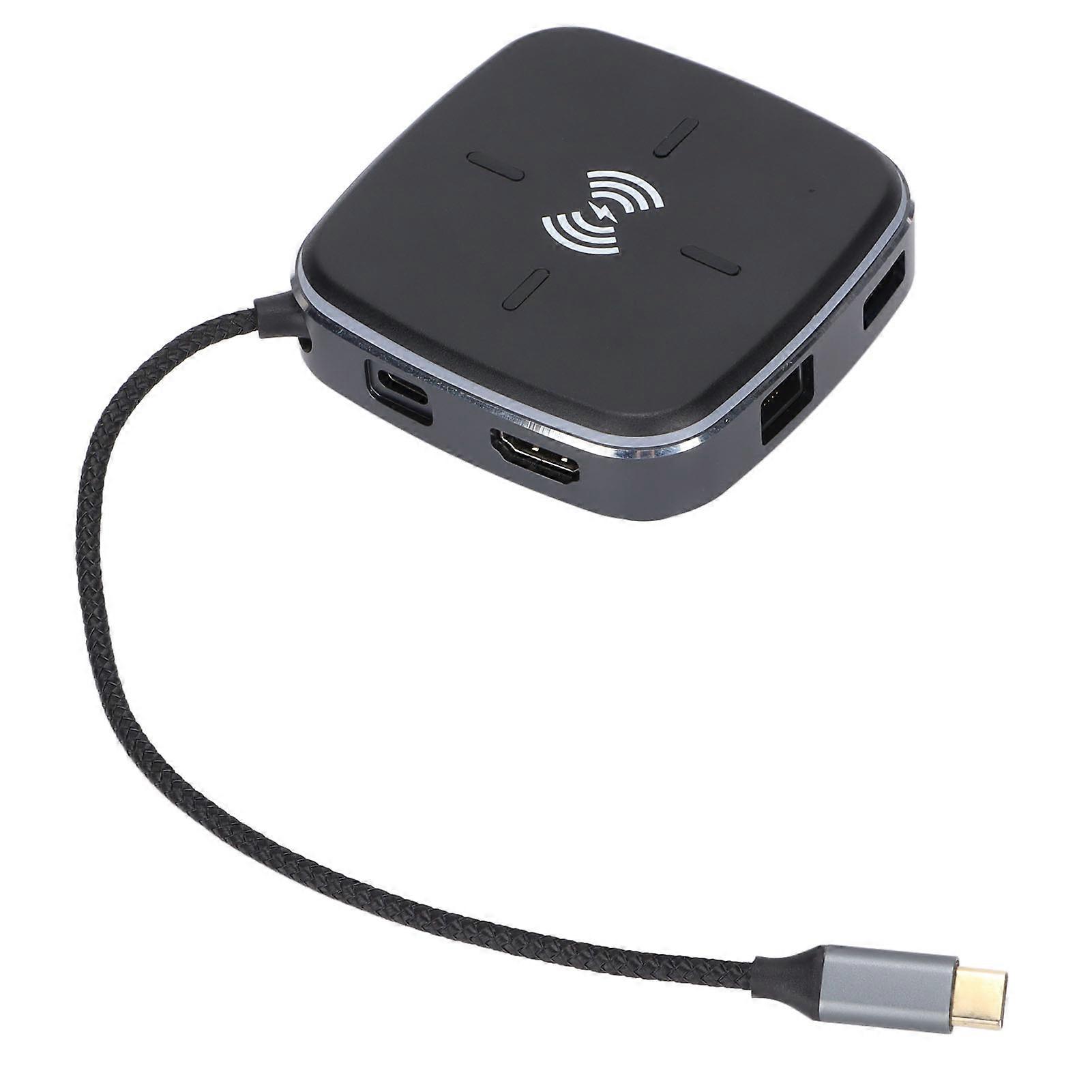 Type C Dock Station Multi Function 9 in 1 Hub with Wireless Charging 3 USB 1 HD Multimedia Interface for Laptops