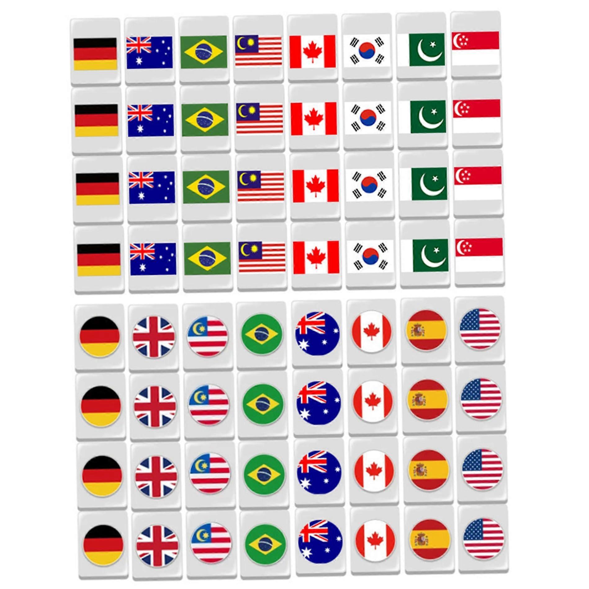 24mm Flag Pattern Mahjong Tiles Set with 64 Tiles, Reusable Fun Mahjong Tiles for Parties, Bars, Home, and Festival Celebrations, Mahjong Game.