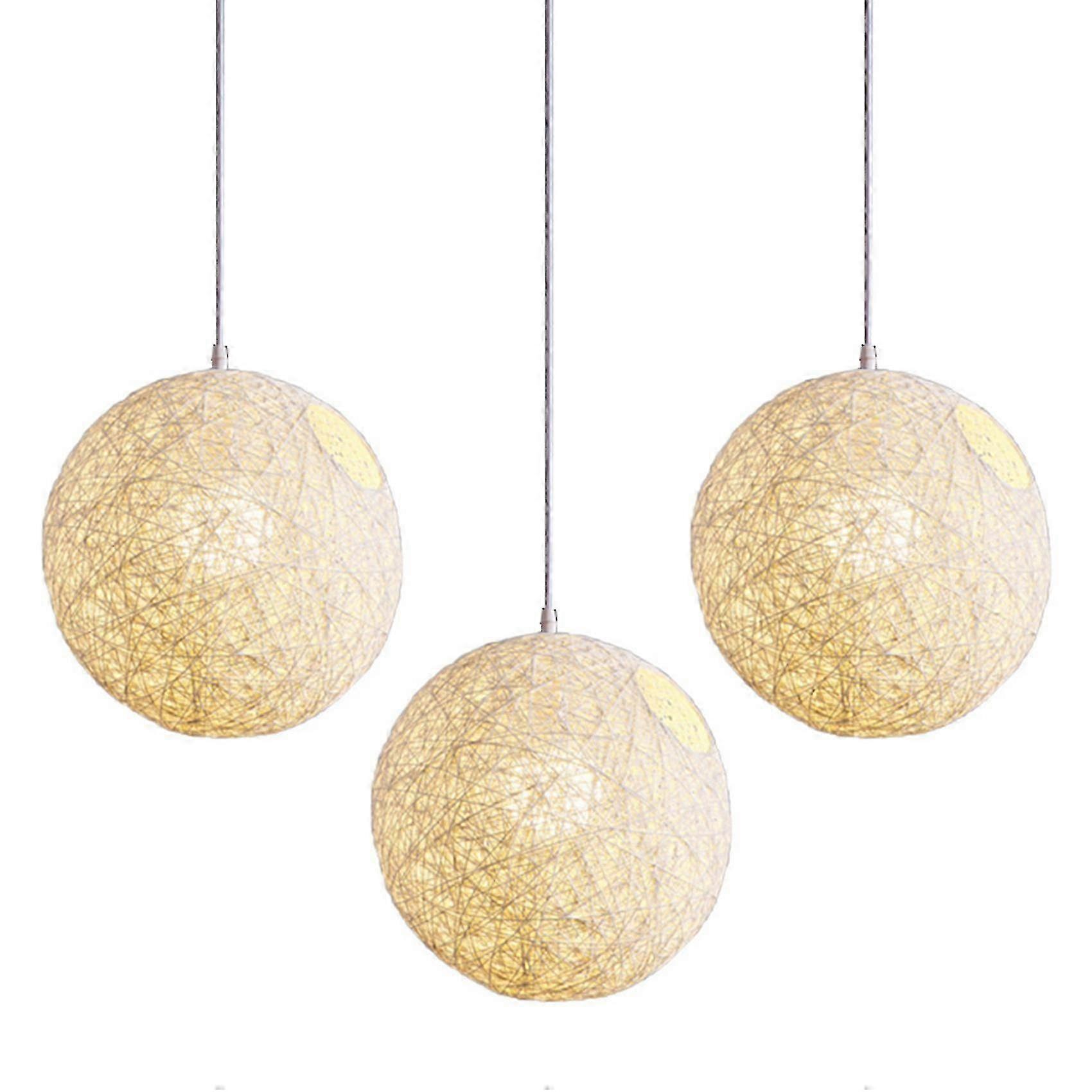 3X White Bamboo, Rattan and Hemp Ball Chandelier Individual Creativity Spherical Rattan Nest Lampsh hwy