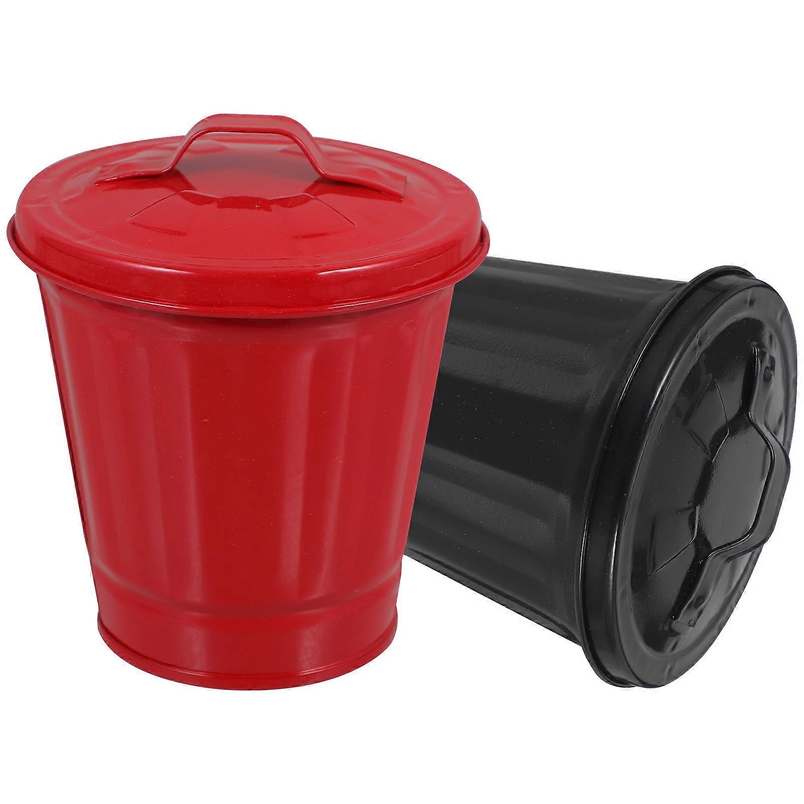 Convenient Desktop Waste Container Tabletop Trash Can Home Users Square Red 2Pcs