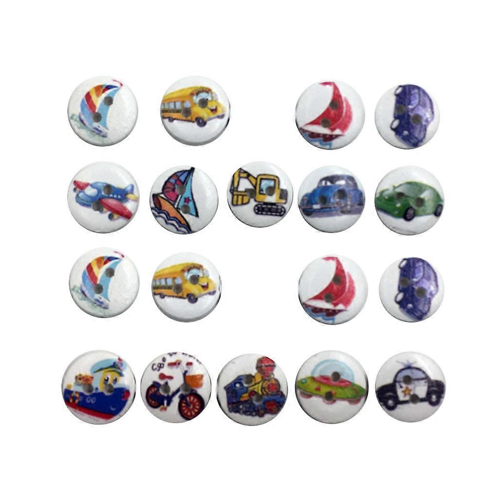 Vehicle Printed DIY Wooden Buttons for Clothes Use 100Pcs Assorted Color Round