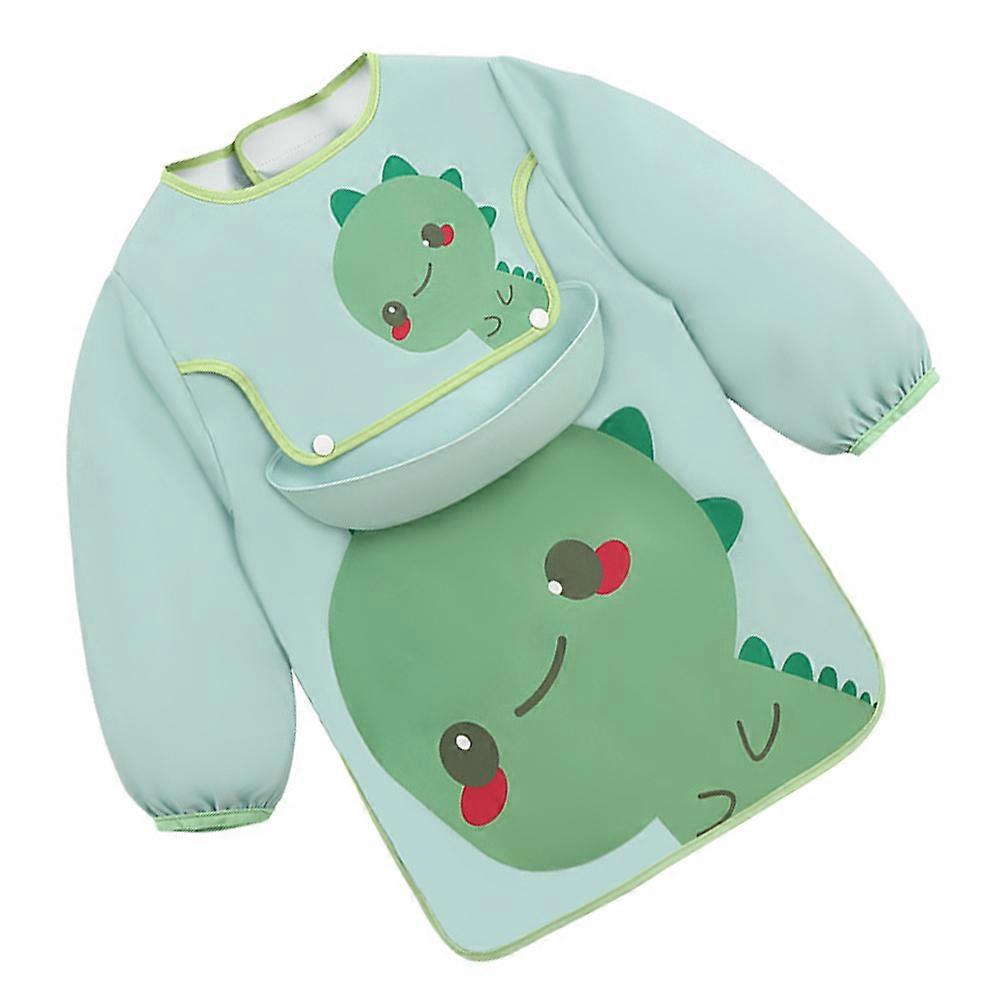 Water-Proof Baby Apron for Baby Use with Bib Green Cartoon Design