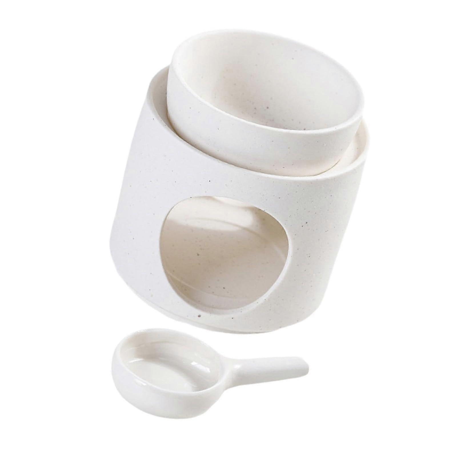 Ceramic cylinder aroma lamp for essential oils, aromatherapy, lamp, fragrance diffuser with removable bowl, tea light spoon set