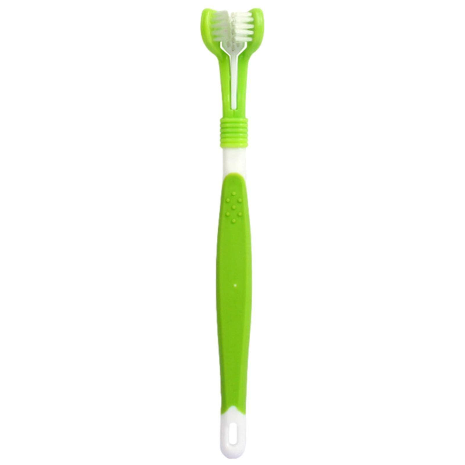 Cat Tooth Brush 3 Sides Soft Rubber Bristles, Light Green (1 pc)