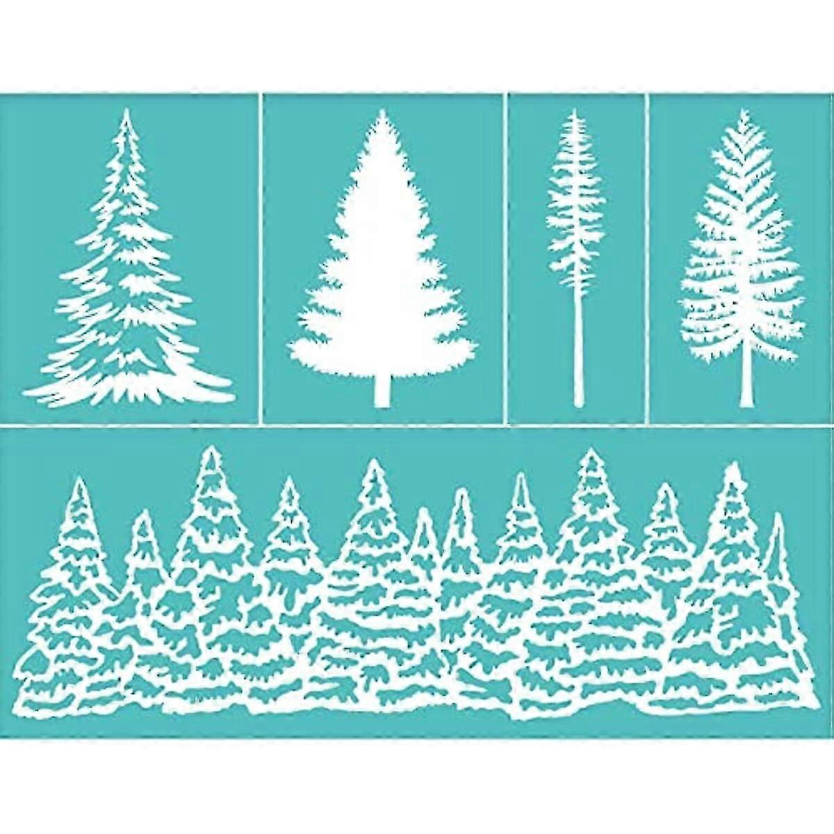 2025 2pcs Self-Adhesive Silk Screen Printing Stencils Winter Forest Pattern Mesh Transfer Stencil Reusable Tree Silkscreen Stencil for Printing on Woo