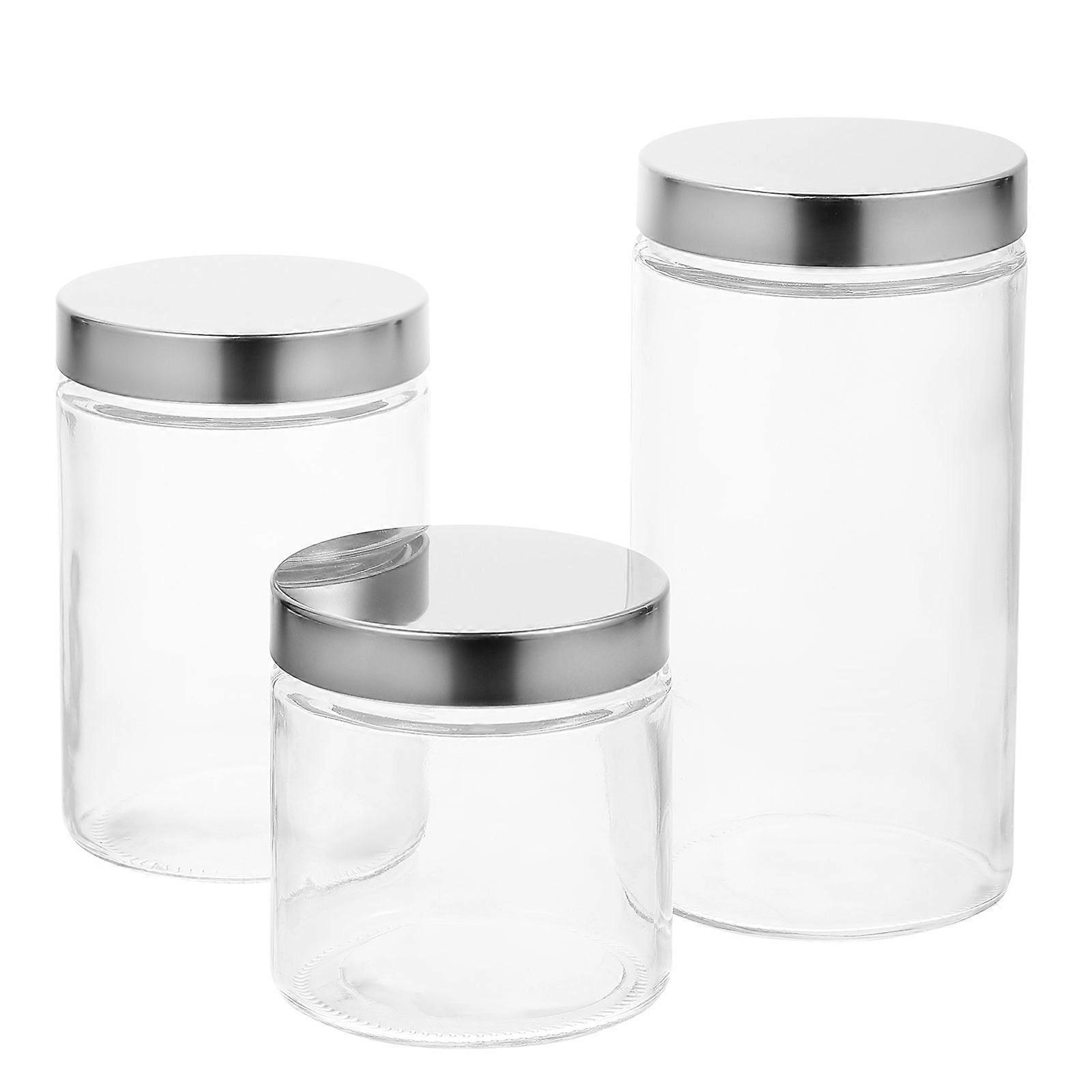 Food Storage Glass Containers Round Shape Sealing 3Pcs Transparent