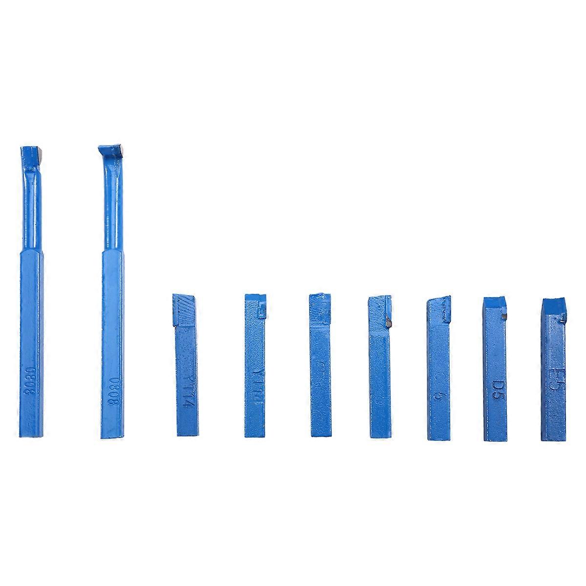 9 Pcs Iron Lathe Brazed Carbide Turning Tool Drill Bit Square Shank Blue 8x8 mm