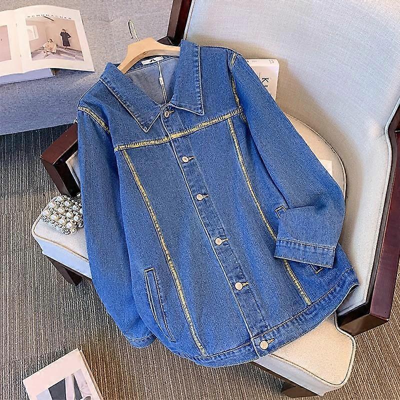 Women's Plus Size Denim Jacket Spring and Autumn Casual Positive Shoulder Tops Loose Jacket