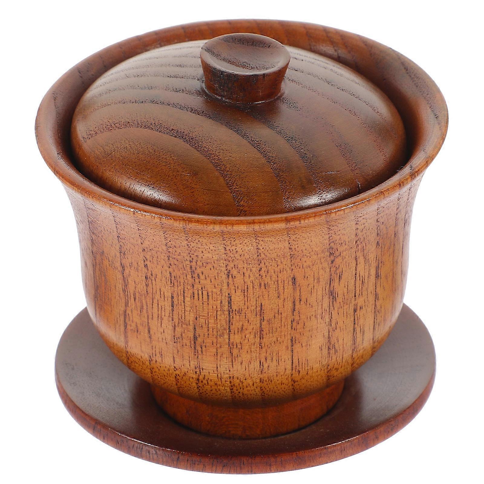 Chinese Tea Cup Set with Lid Brown Synthetic Material MultiUse Decorative Teaware for Home 1 Set