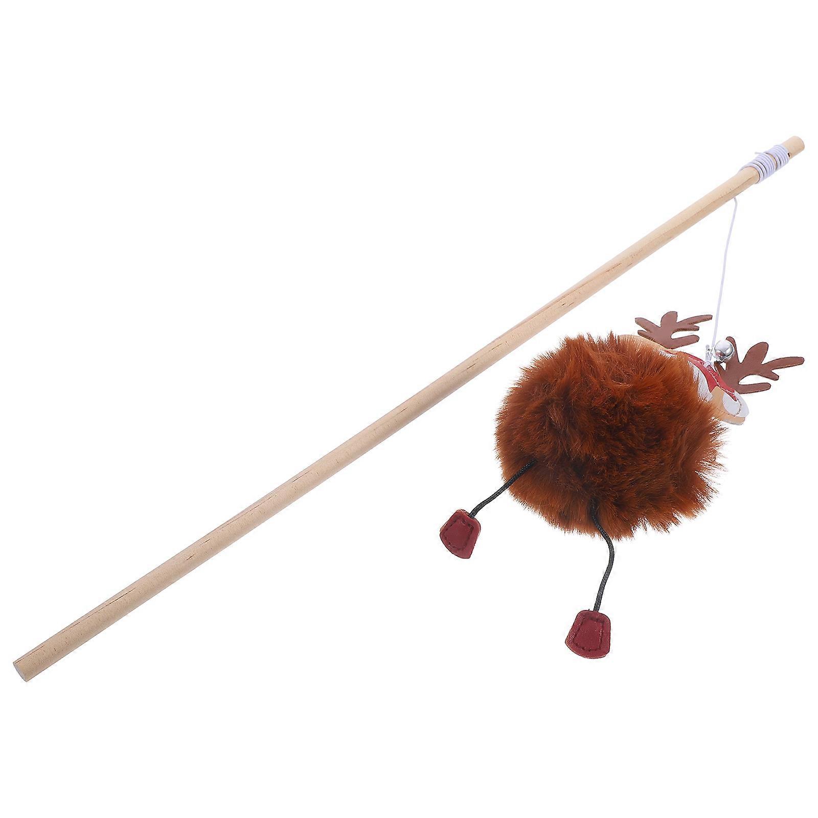 Teasing Wand For Cat Christmas Cat Reindeer Interactive Indoor Cat Brown Plush And Wood Material 1 Set