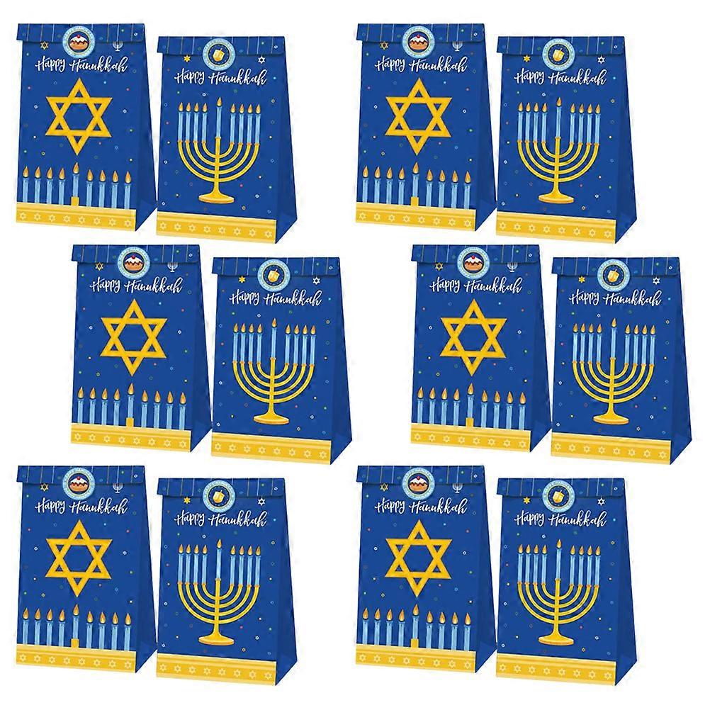 Hanukkah Theme Paper Bags for Snacks and Candy Assorted Supply with Stickers 12 Pcs