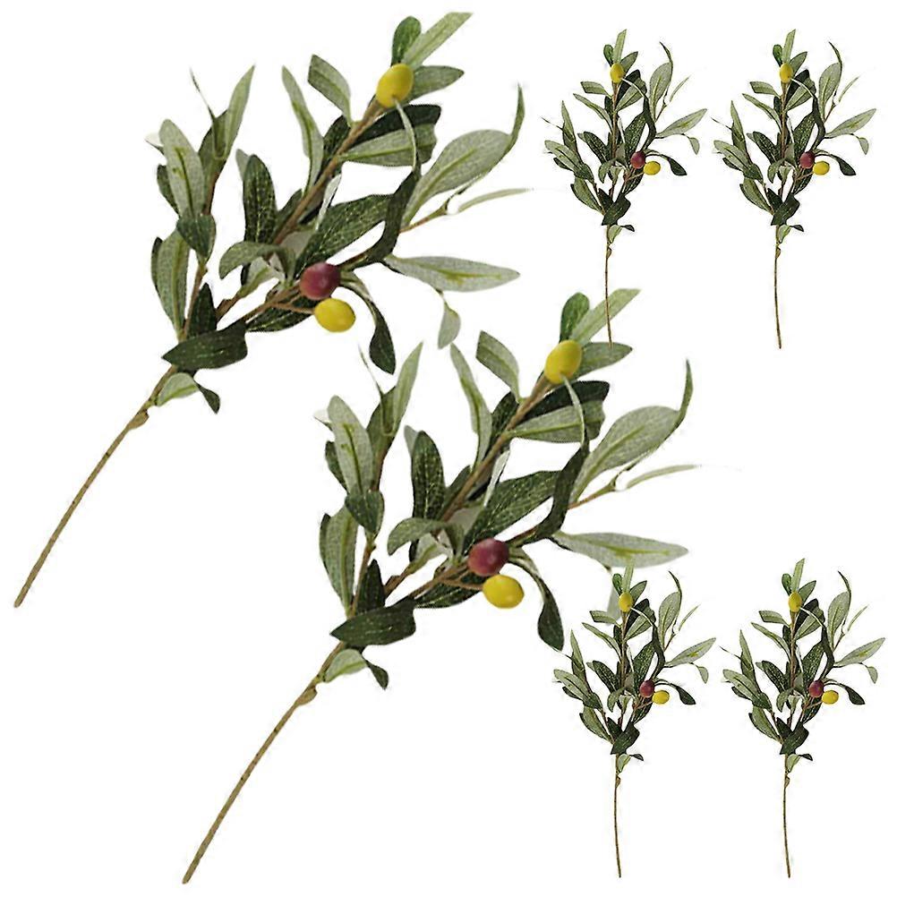 Plastic Olive Branches Simulation Artificial Plants Green 6Pcs for Decor