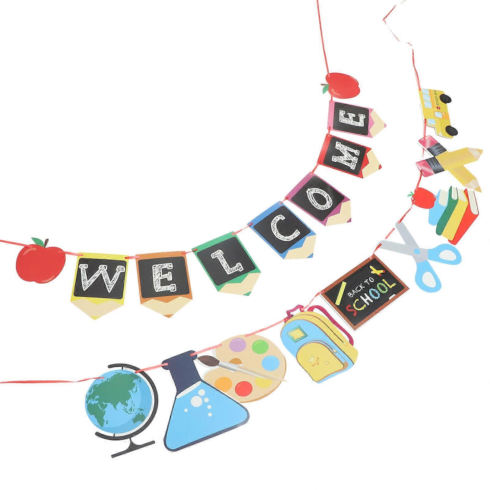 Back To School Welcome Banner Party Pull Flag For Classroom And Home Decoration Rustic Party Decorations For School Season Reunion And Sign Easy To
