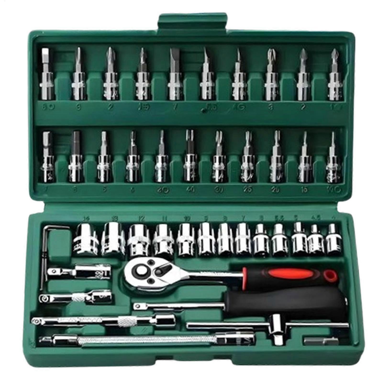 Mechanic Tool Set 46Piece Vehicle Hand Tool, Household Hand Tool Set, Car Tool Box Green