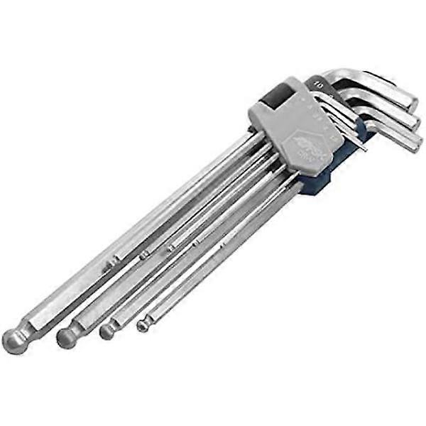 Ferrestock FSKALN004 Set of 9 extra long ALLEN wrenches with ball point in hardened chrome vanadium steel (Cr-v), with one