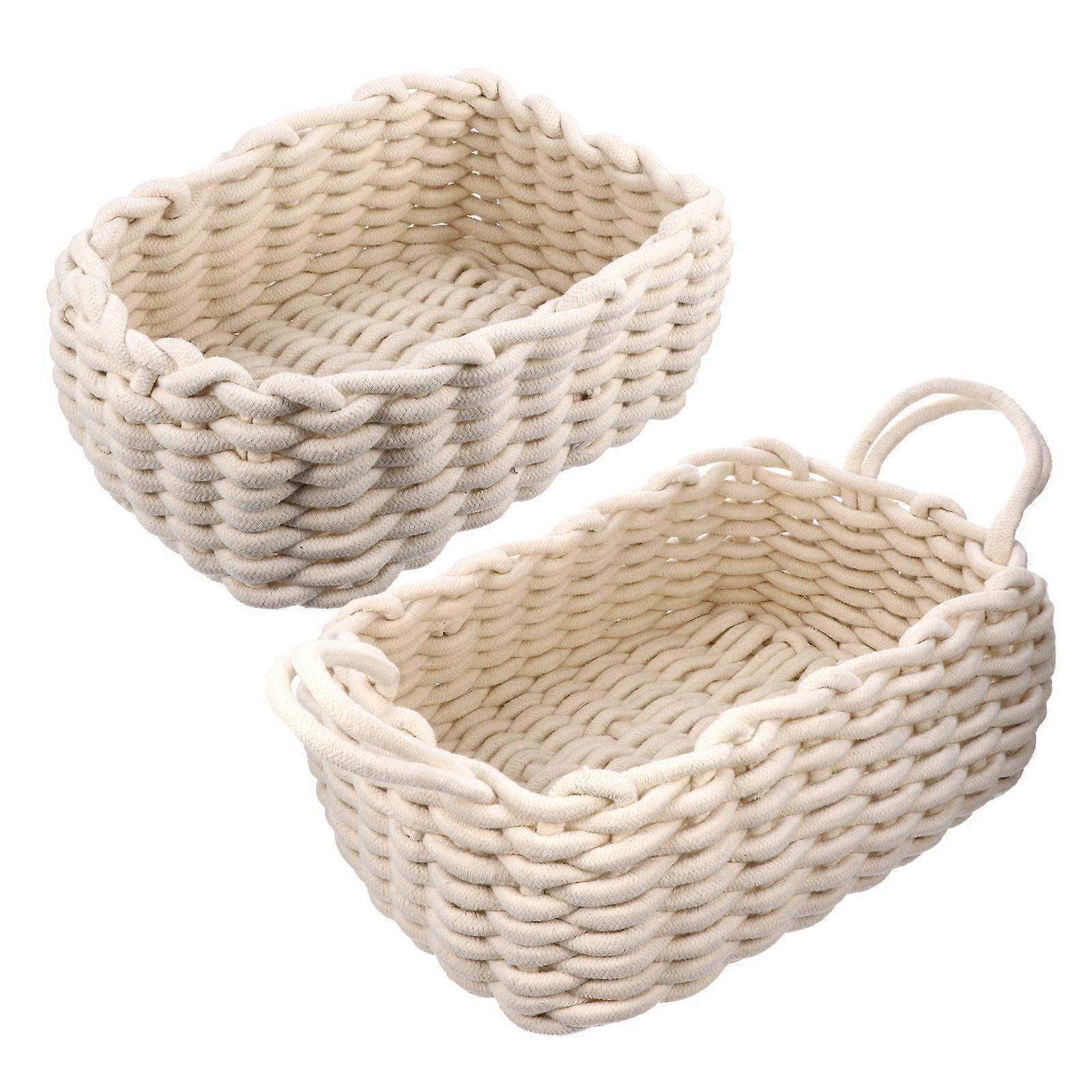 Cotton Thread Baskets Set of 2 Decorative Storage Bins for Snacks, Household Items, Design, Stylish Home Organization